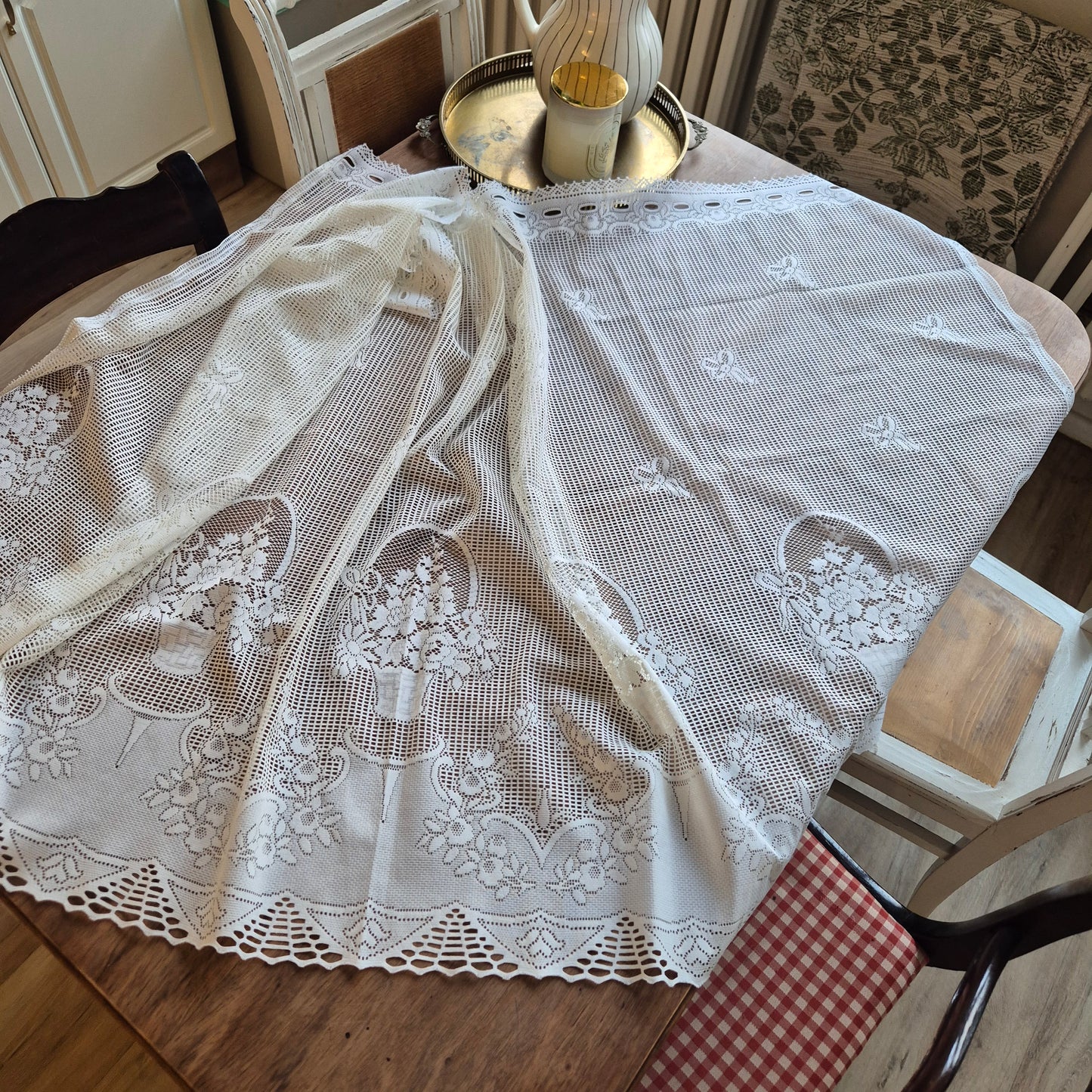 1x Vintage Scheibengardine Gardine 88x 180cm für Stange ein Fenster Polyester
