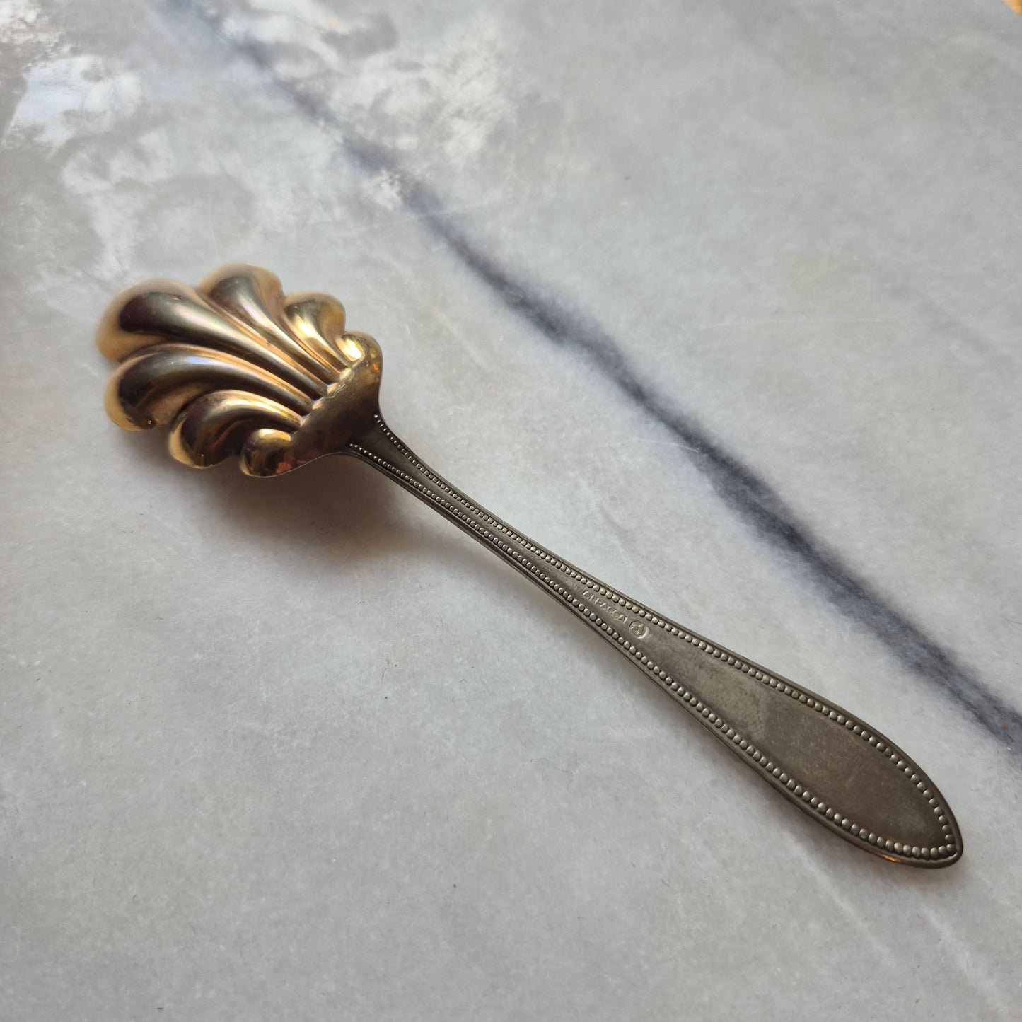 Antiker Muschelform Löffel Zuckerlöffel Alpacca Gold und Silberfarben