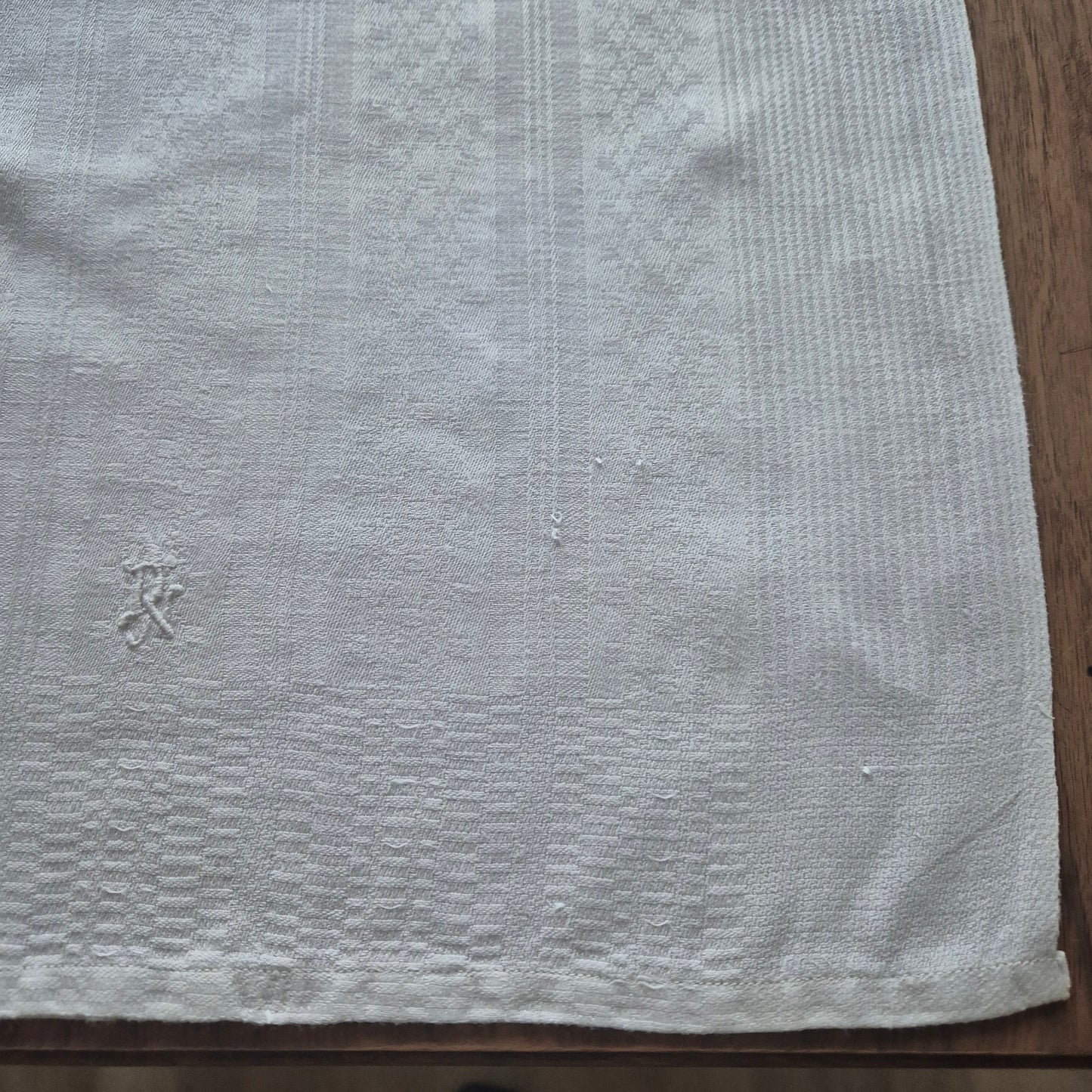 Antikes Jugendstil Küchen- & Geschirrtuch weiß Leinen Baumwolle 44x148cm Monogramm D.N. ♡
