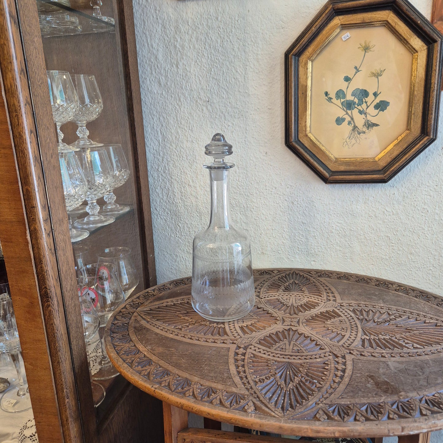 Edle Jugendstil Karaffe Glas geschliffen Muster für Wein
