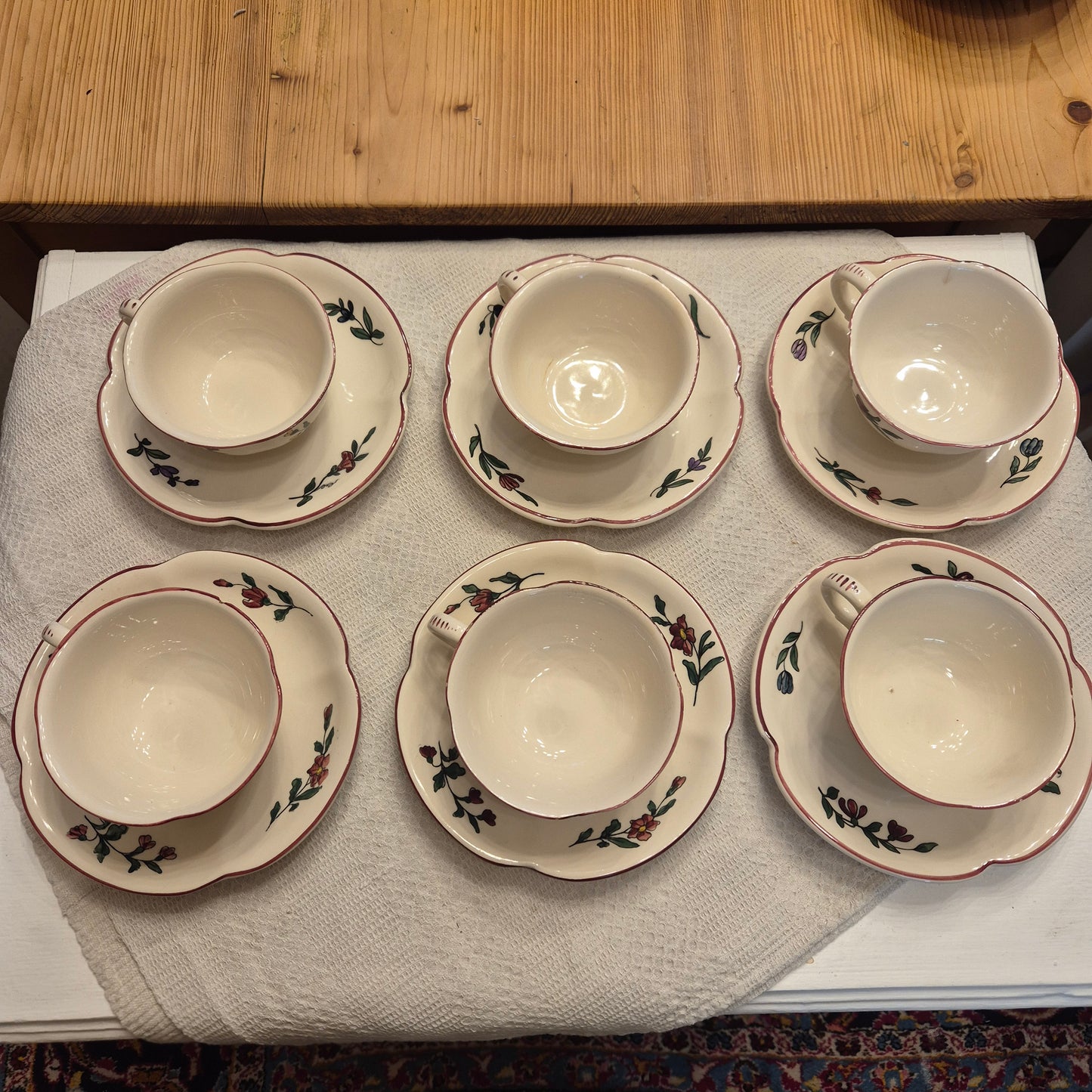 6x Vintage Zell am Harmersbach Alt Straßburg Tee / Kaffee Tassen Keramik Blumen (Abplatzer!)