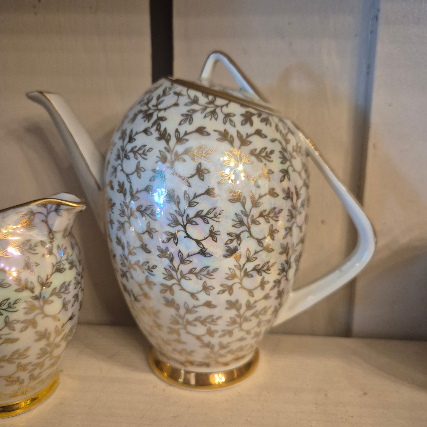 Vintage Mokkaservice für 3 Personen 60er Jahre Retro Schimmer Gold grau