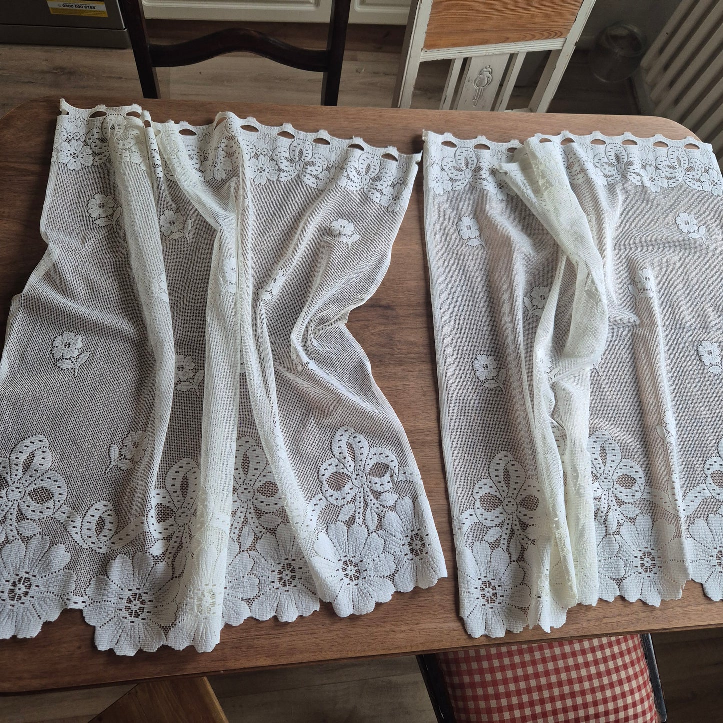 2x Vintage Scheibengardine Gardine 65x70cm für Stange Fenster Polyester