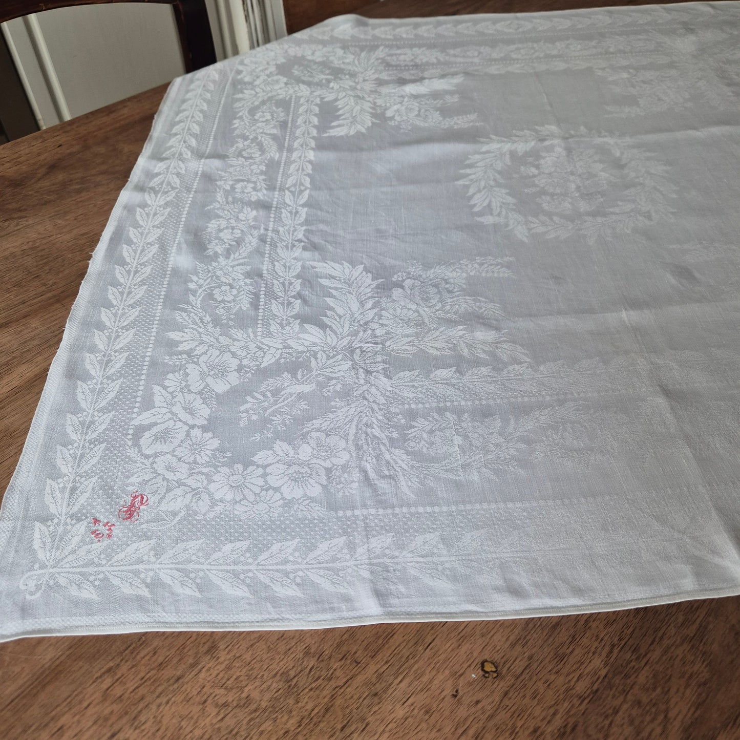 Antike Handgemachte Baumwolle Serviette 75x75cm Mitteldecke Monogramm S.F beschädigt