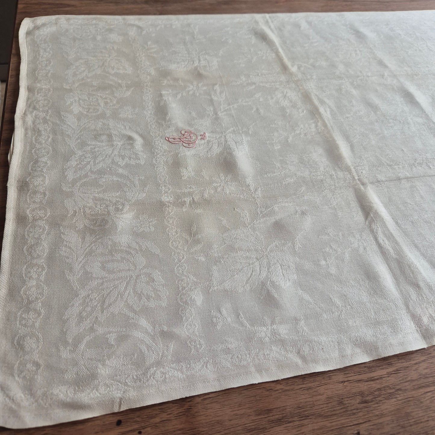 Antikes Jugendstil Baumwolle Damast Küchen-&Geschirrtuch Monogramm A.E. Nr.45 mit Liegerand