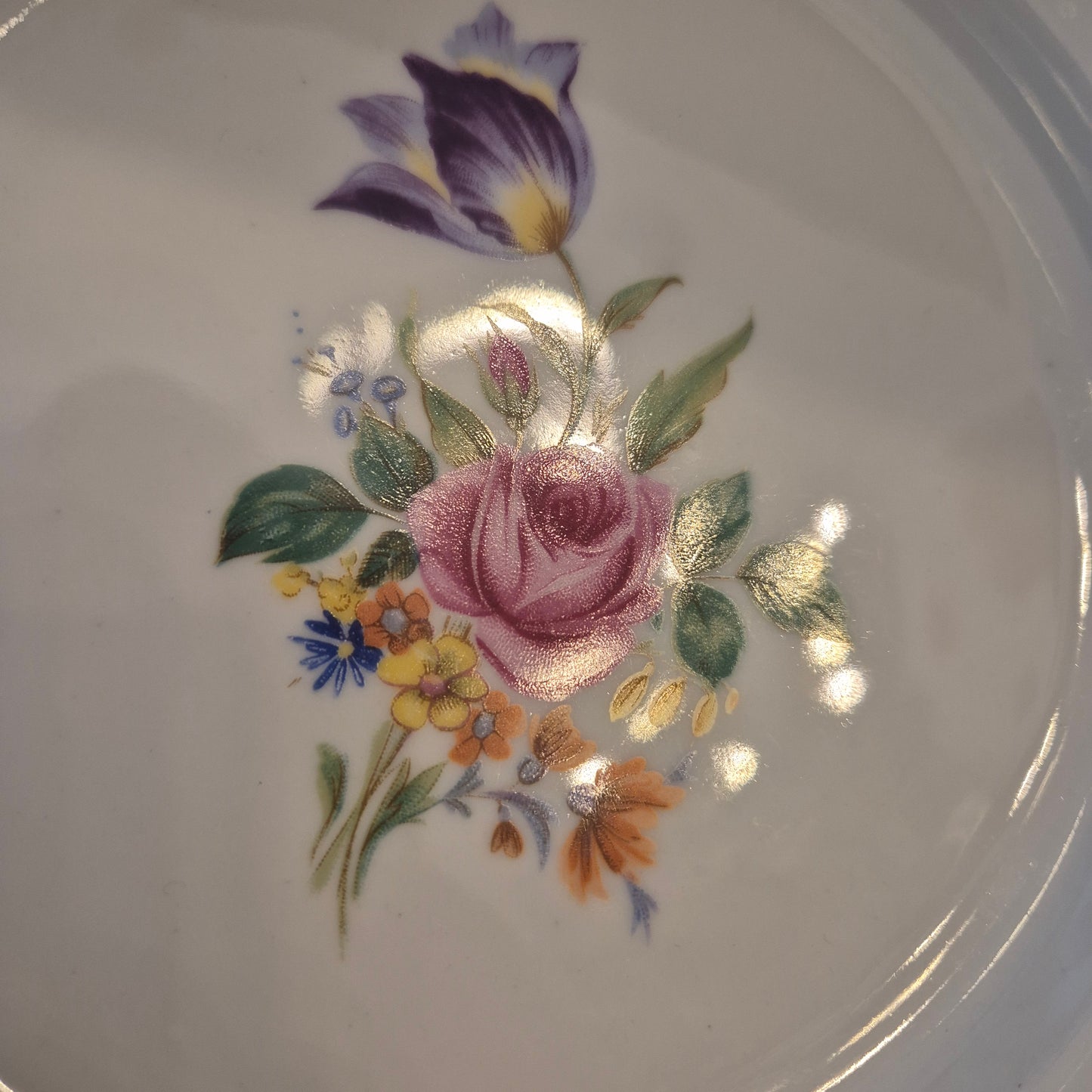 9x Antike Bavaria Porzellan Kuchenteller mit Blumenmotiv Goldrand