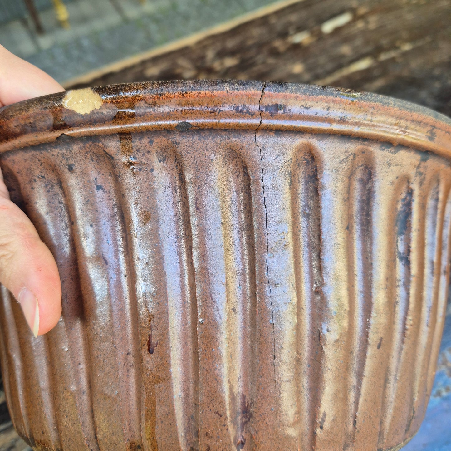 Antike große Keramik Backform Kuchenform braun Kranz Gugelhupf