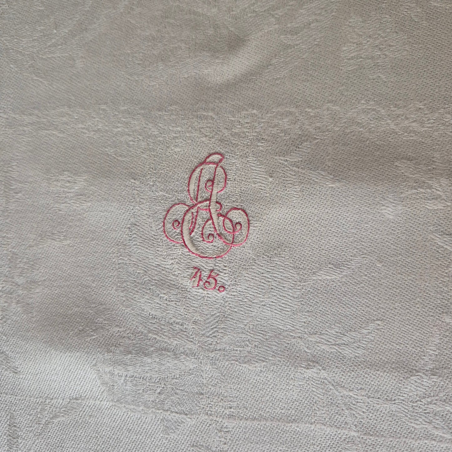 Antikes Jugendstil Baumwolle Damast Küchen-&Geschirrtuch Monogramm A.E. Nr.45 mit Liegerand