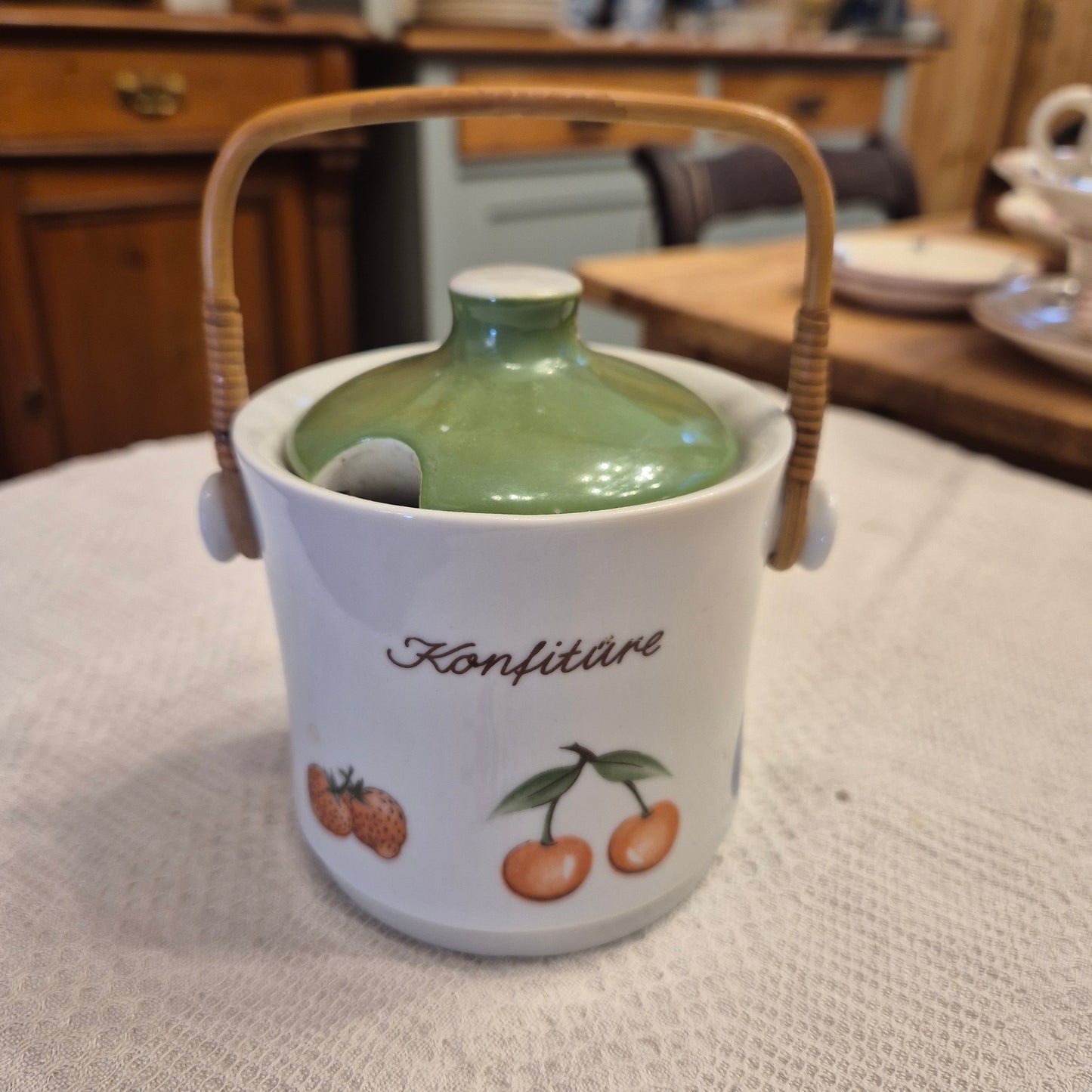 Vintage Marmeladenglas Porzellan mit Henkel Retro