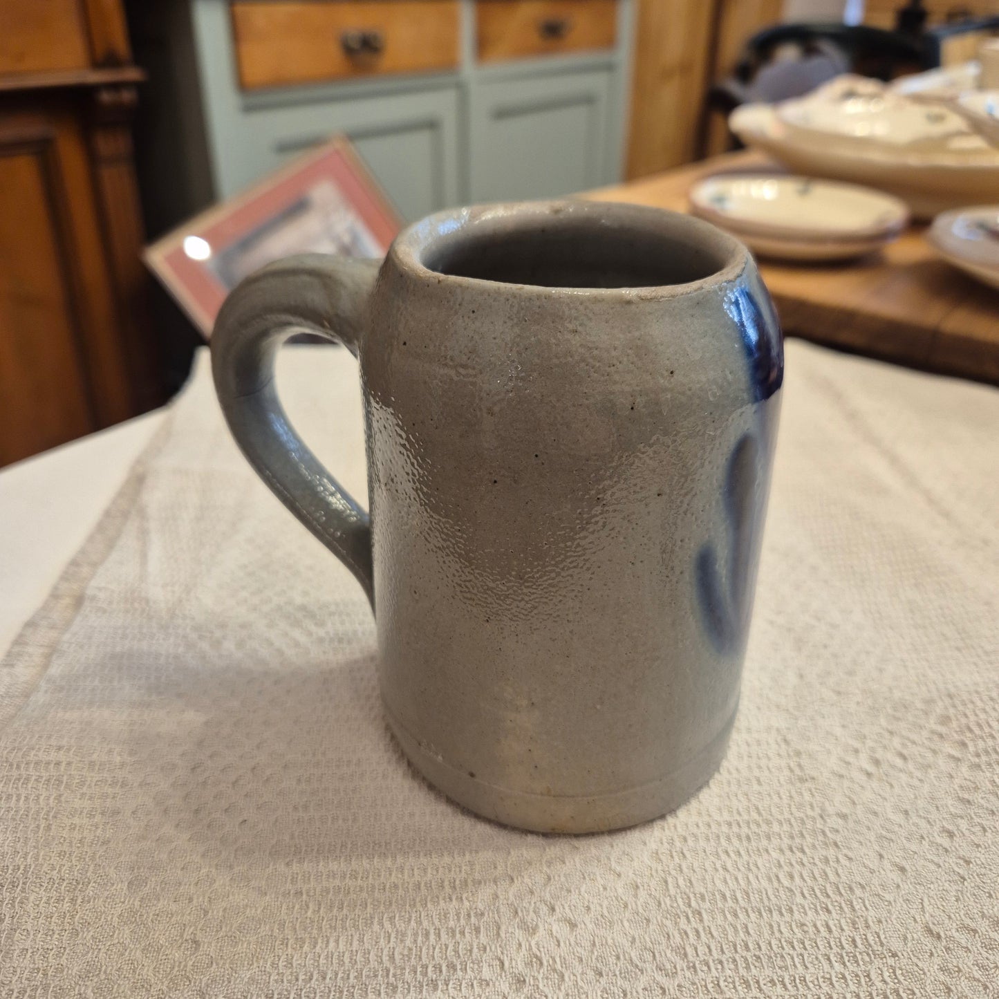 Vintage Keramik Bierkrug Steingut Grau blau Geschenk
