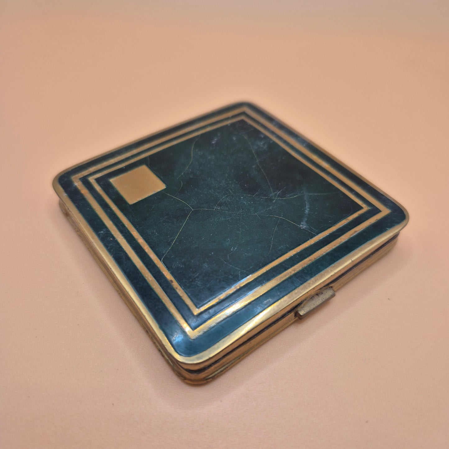 Vintage Puderdose Art Deco Dose colebri grün gold