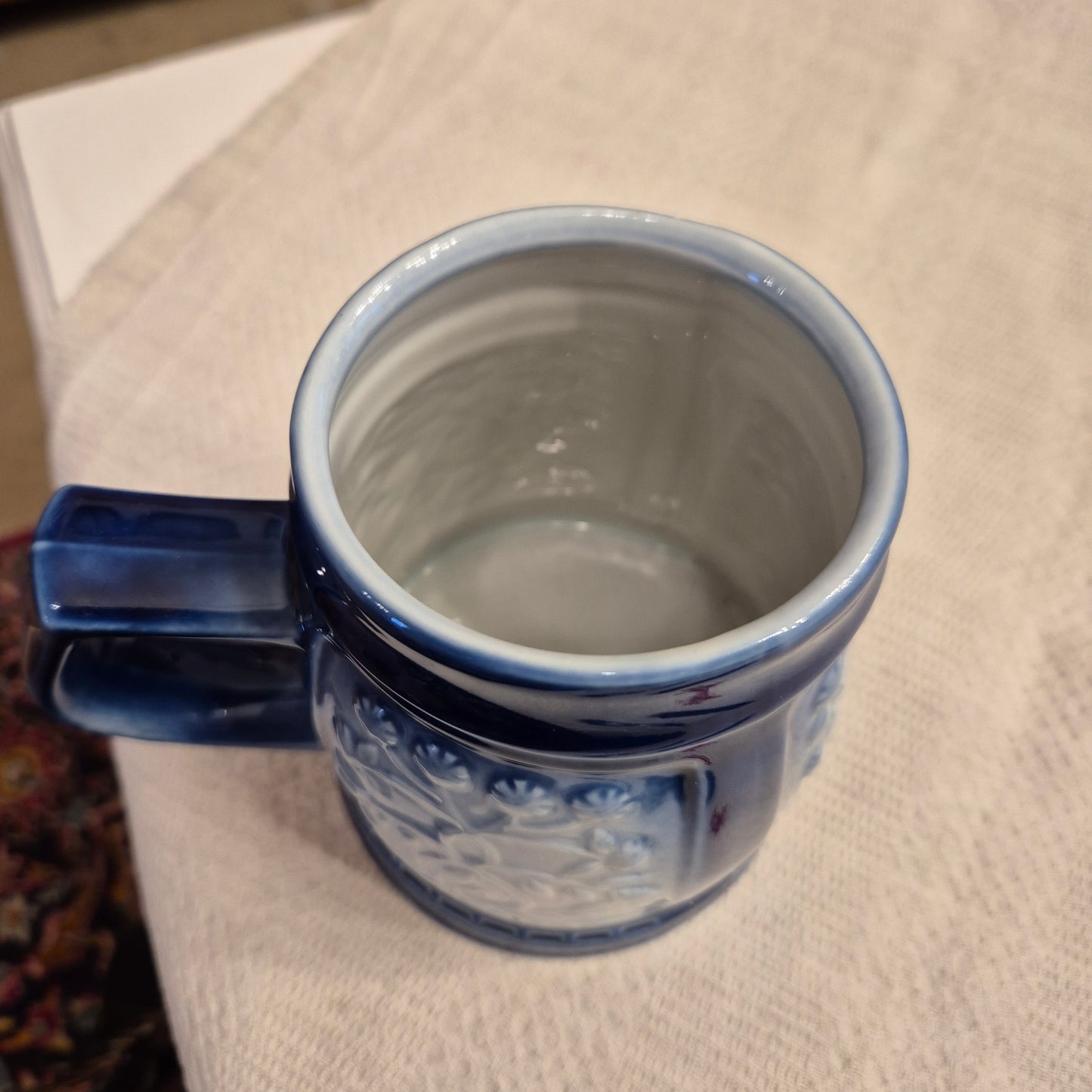 Vintage Keramik Bierkrug oder auch Vase Geschenk blau weiß