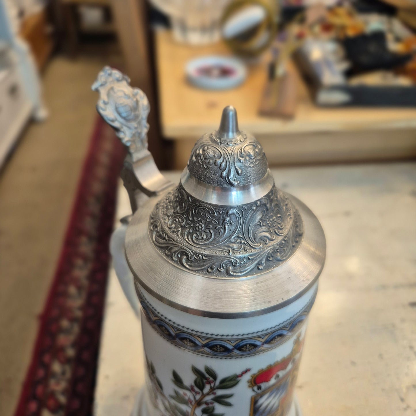 Vintage Porzellan Zinn Bierkrug mit Deckel Geschenk Kühr Sandizell Krug