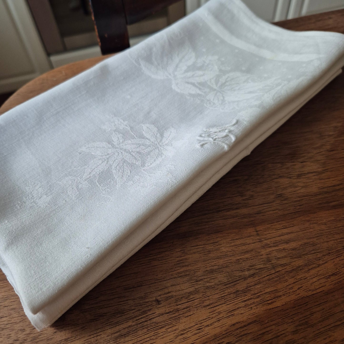 3x Antike Jugendstil Servietten weiß Monogramm K.M Baumwolle 63x63cm