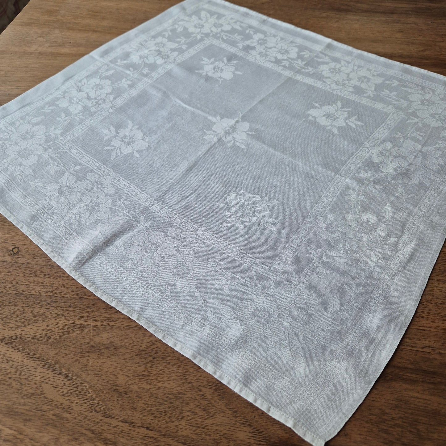 Antike Damast Baumwolle Serviette 46x49cm Mitteldecke weiß