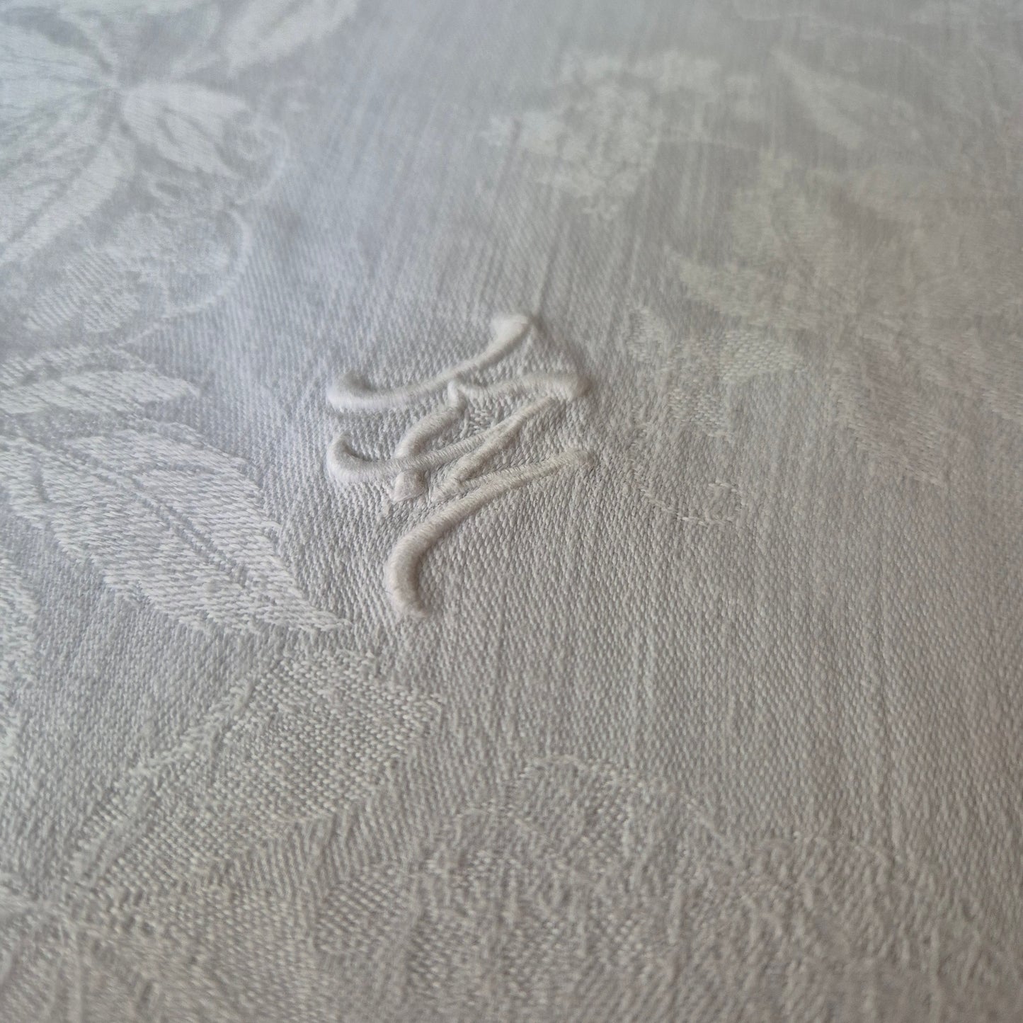 3x Antike Jugendstil Servietten weiß Monogramm K.M Baumwolle 63x63cm