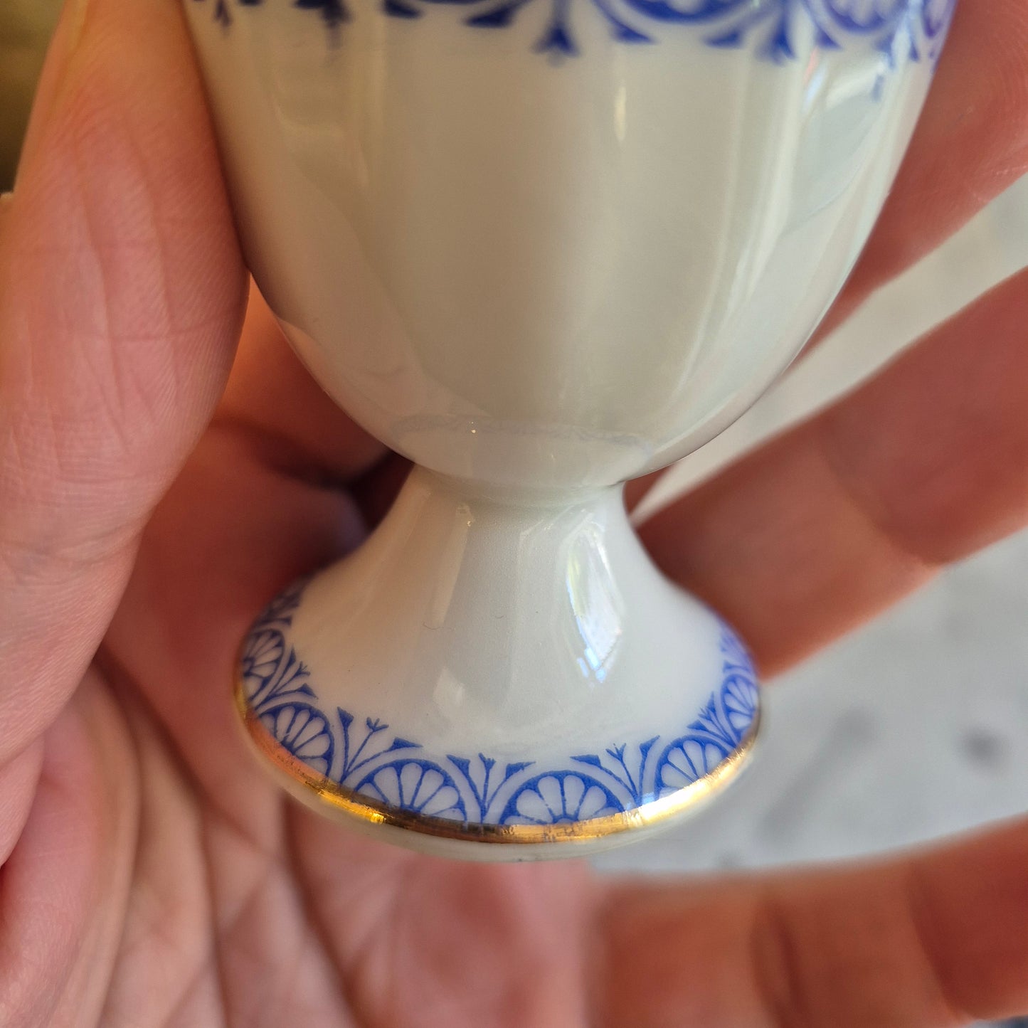 4x Antike Porzellan Eierbecher WIE echt Tuppack China Blau Tiefenfurt Blau Weiß