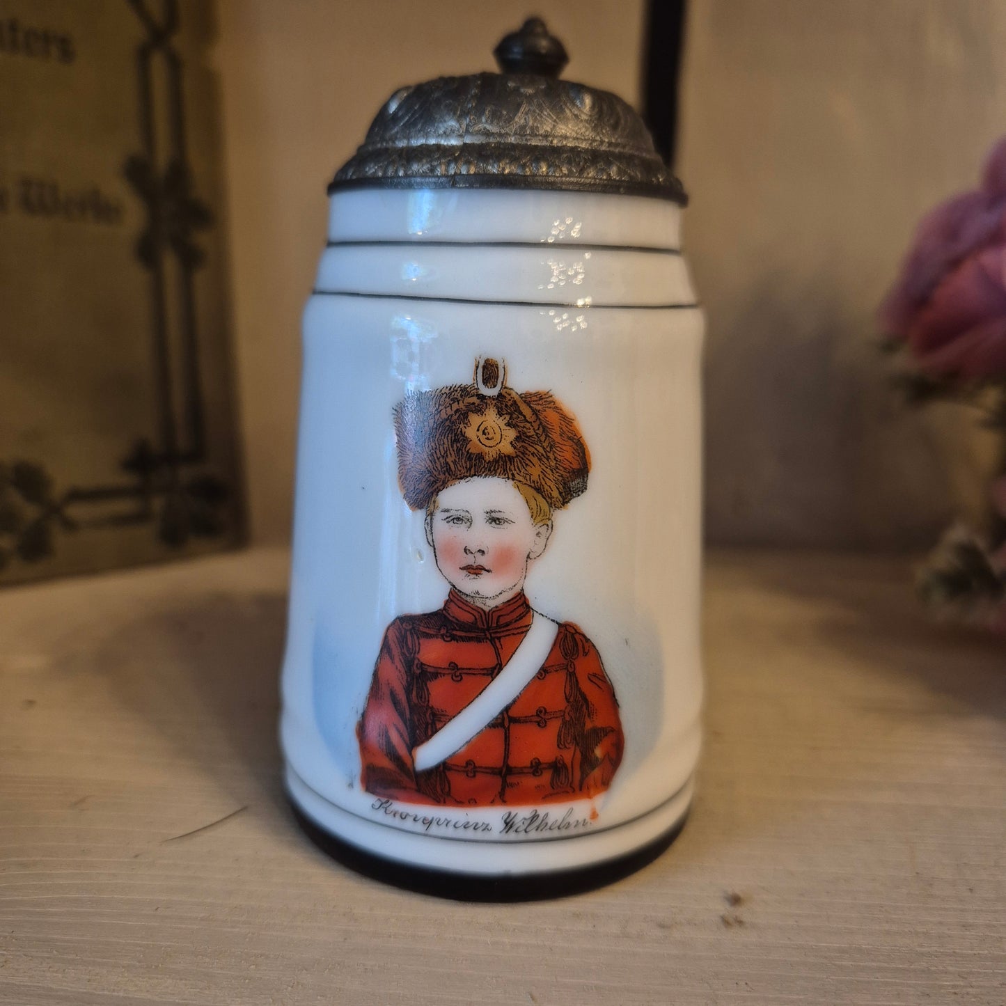 Kleiner antiker Handbemalter Kronprinz Wilhelm Bierkrug Sammler 1939