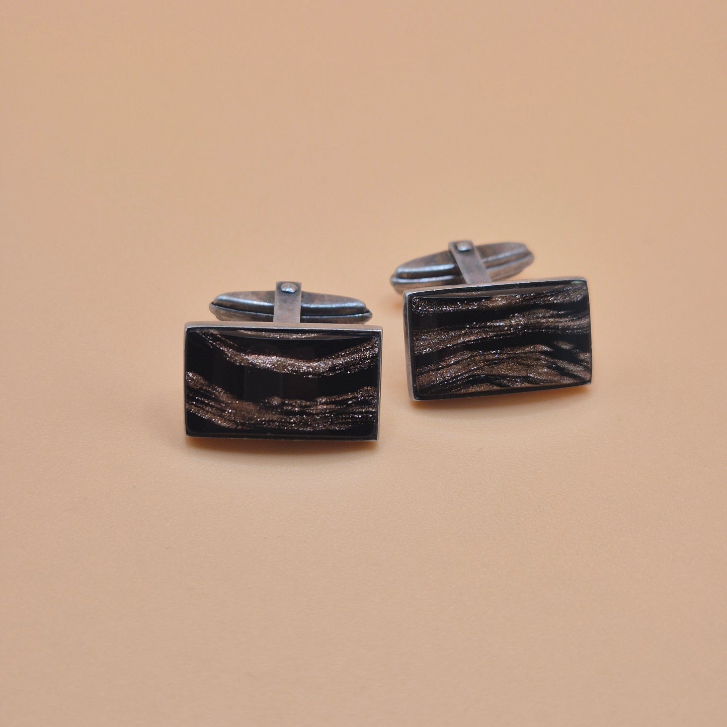 Vintage alte Manschettenknöpfe 835 echt Silber mit schwarz und Glitzer