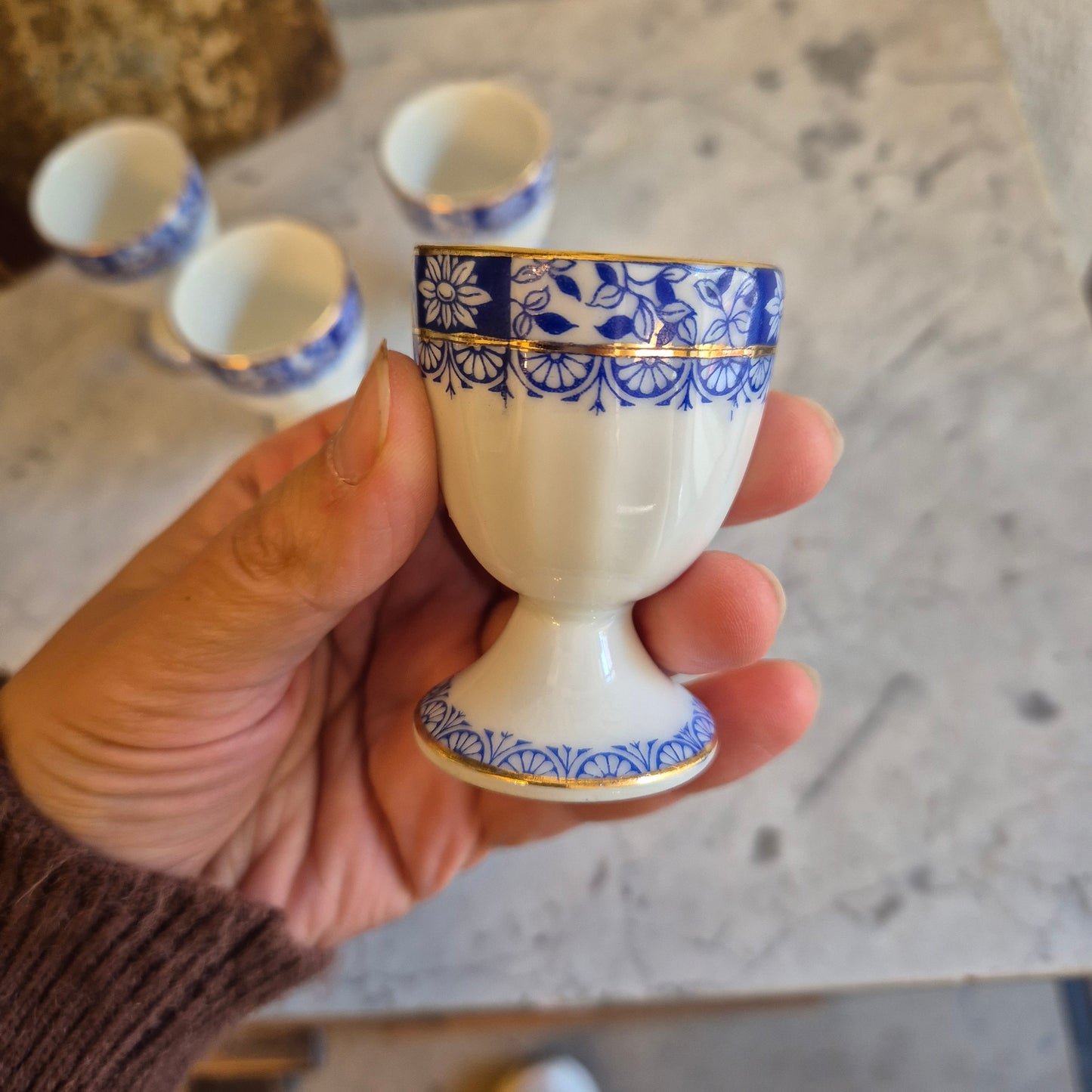 4x Antike Porzellan Eierbecher WIE echt Tuppack China Blau Tiefenfurt Blau Weiß