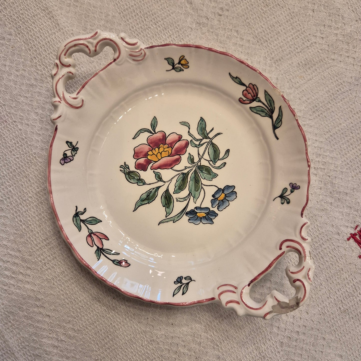 Vintage Zell am Harmersbach Alt Straßburg Servierteller mit Griff Teller Keramik Blumen (Abplatzer!)