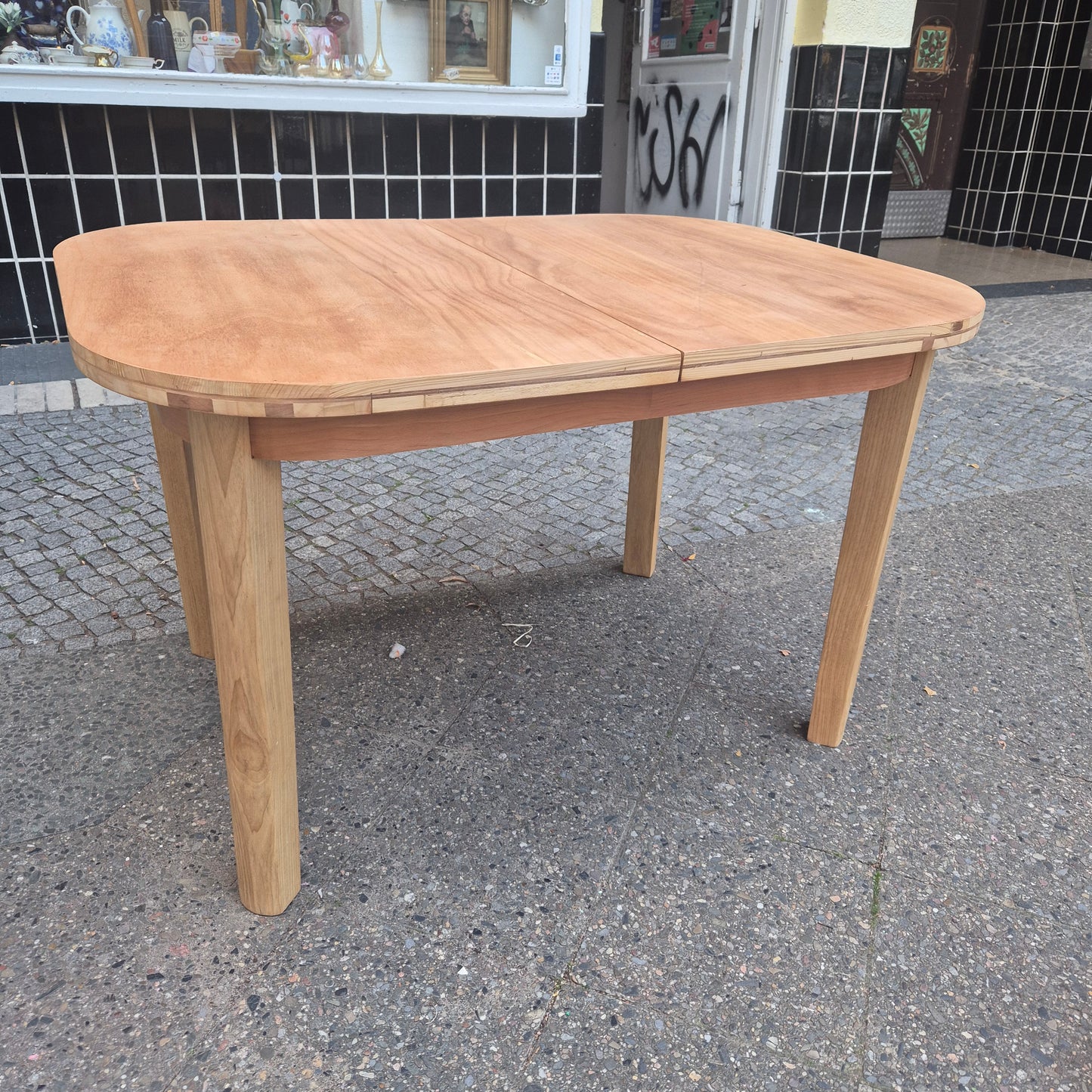 Vintage 70er Jahre Tisch Vollholz oval ausziehbar 170x90cm
