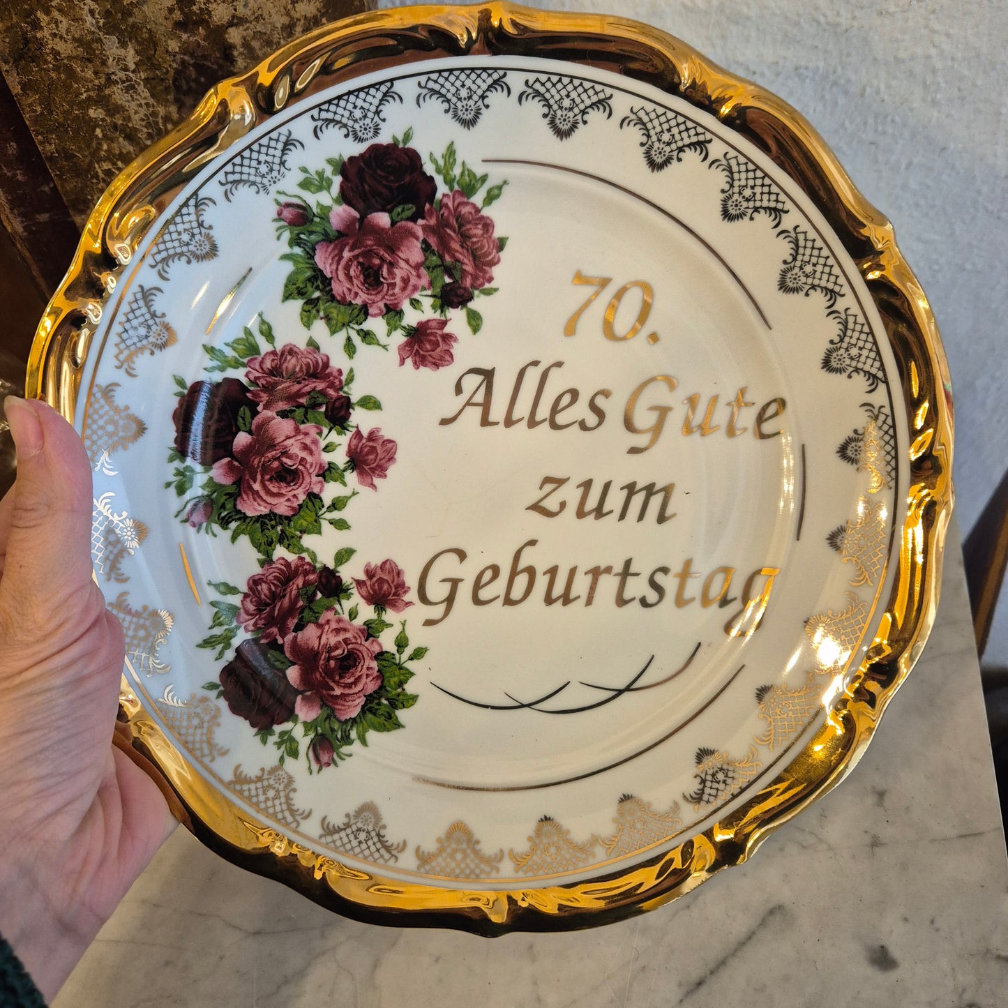 Vintage Porzellan Teller Alles gute zum 70. Geburtstag Erinnerung Geschenk