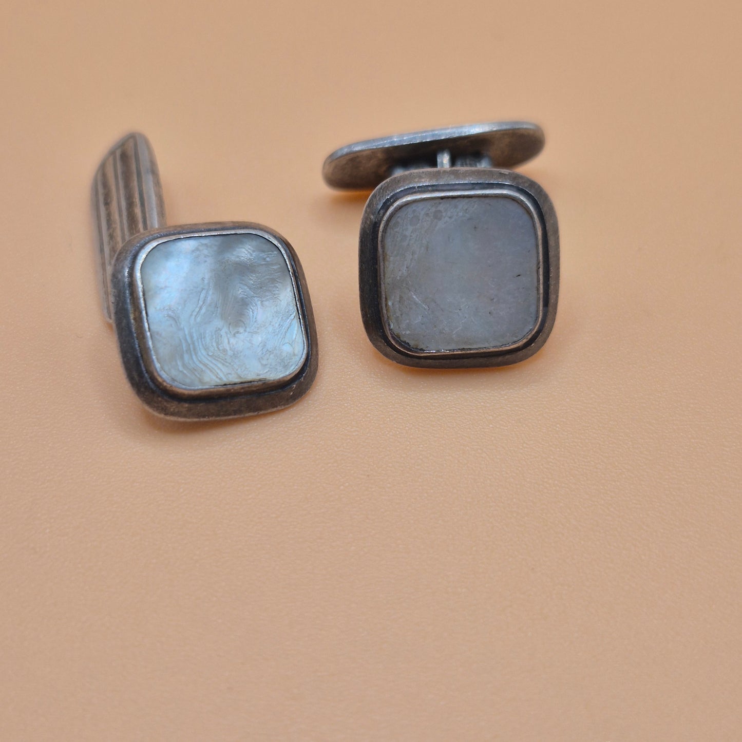 Vintage alte Manschettenknöpfe 835 echt Silber mit Perlmutt