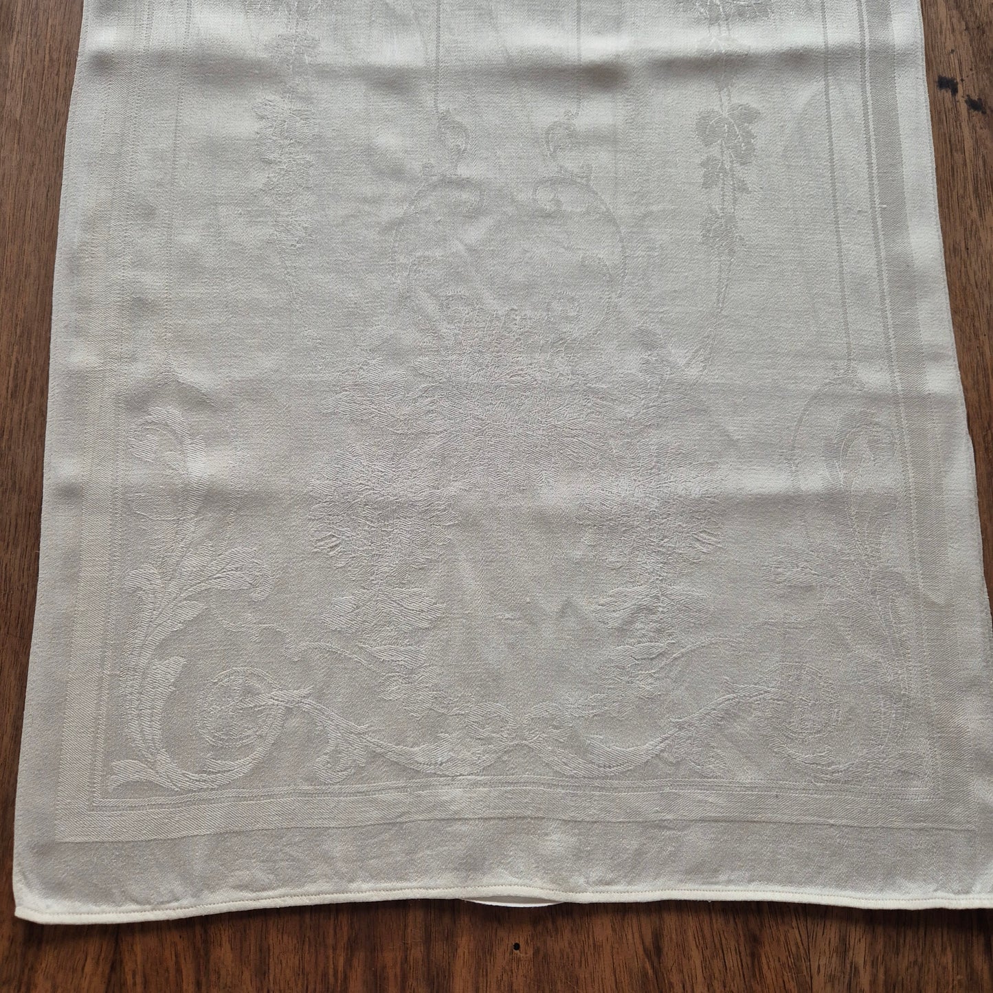 3x Antike Jugendstil Küchen-&Geschirrtücher cremeweiß Löwenzahnmotiv Damast Baumwolle