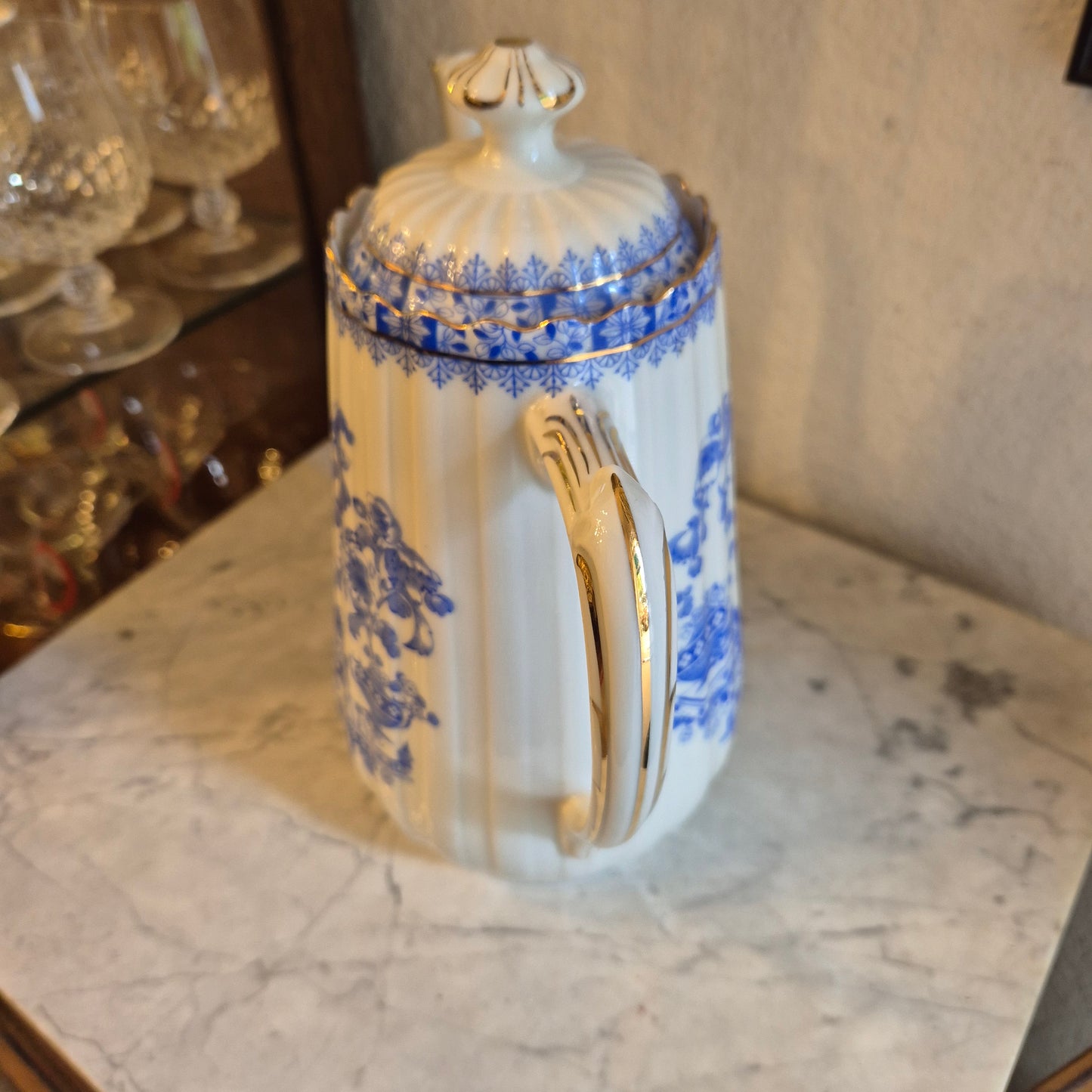 Antike Kaffeekanne Echt Tuppack China Blau Tiefenfurt Blau Weiß