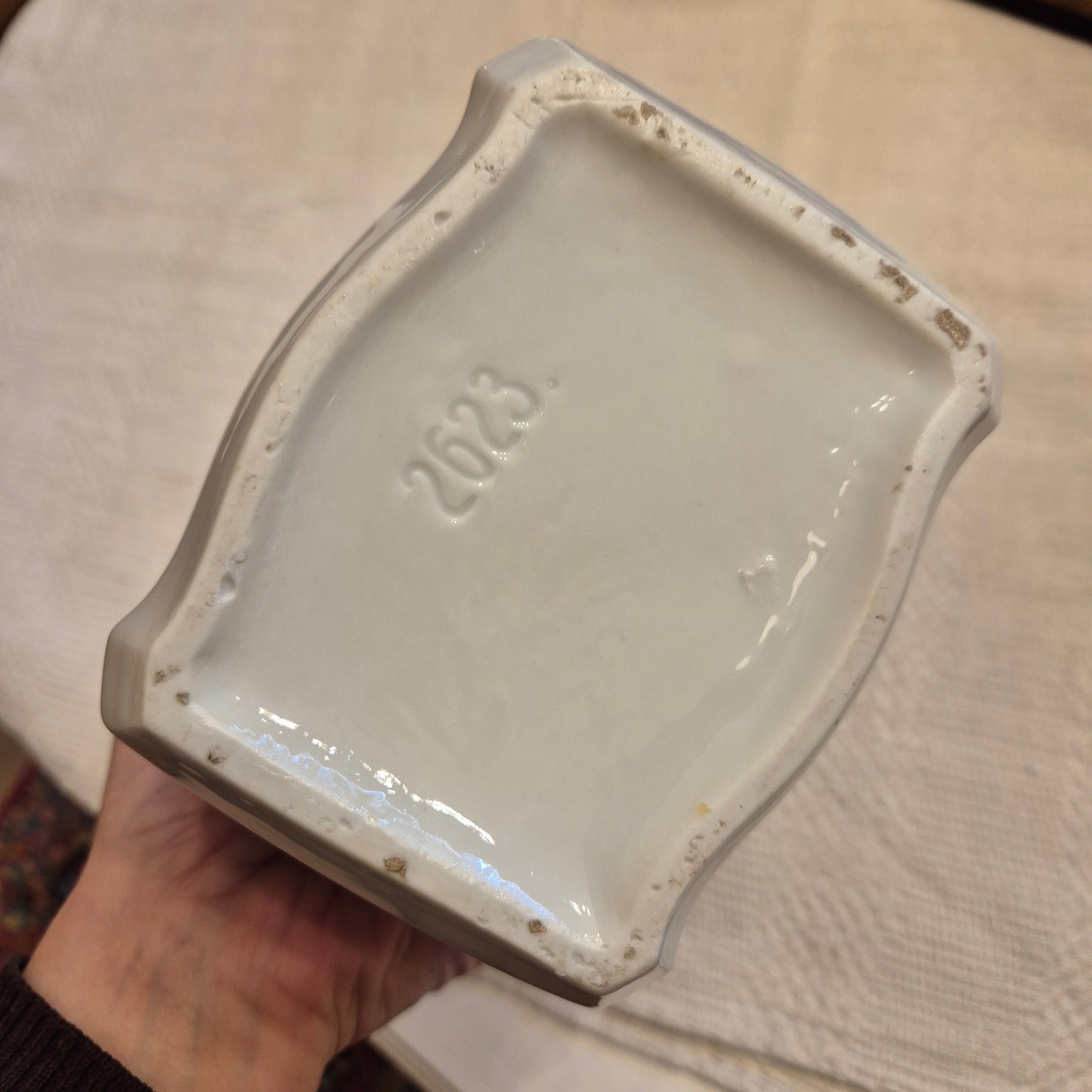 Antike Porzellan Vorratsdose Grünkern Art Deco um 1930 blumen weiß