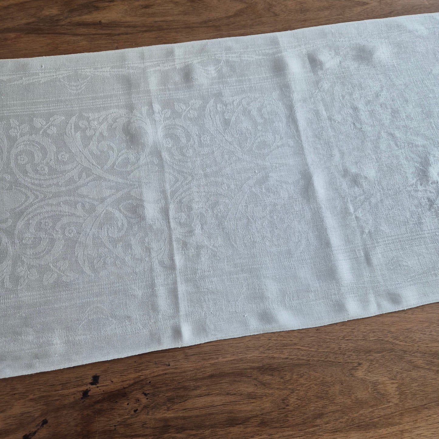 Antikes Jugendstil Küchen-&Geschirrtuch weiß Damast Baumwolle 108x47cm Ornamente