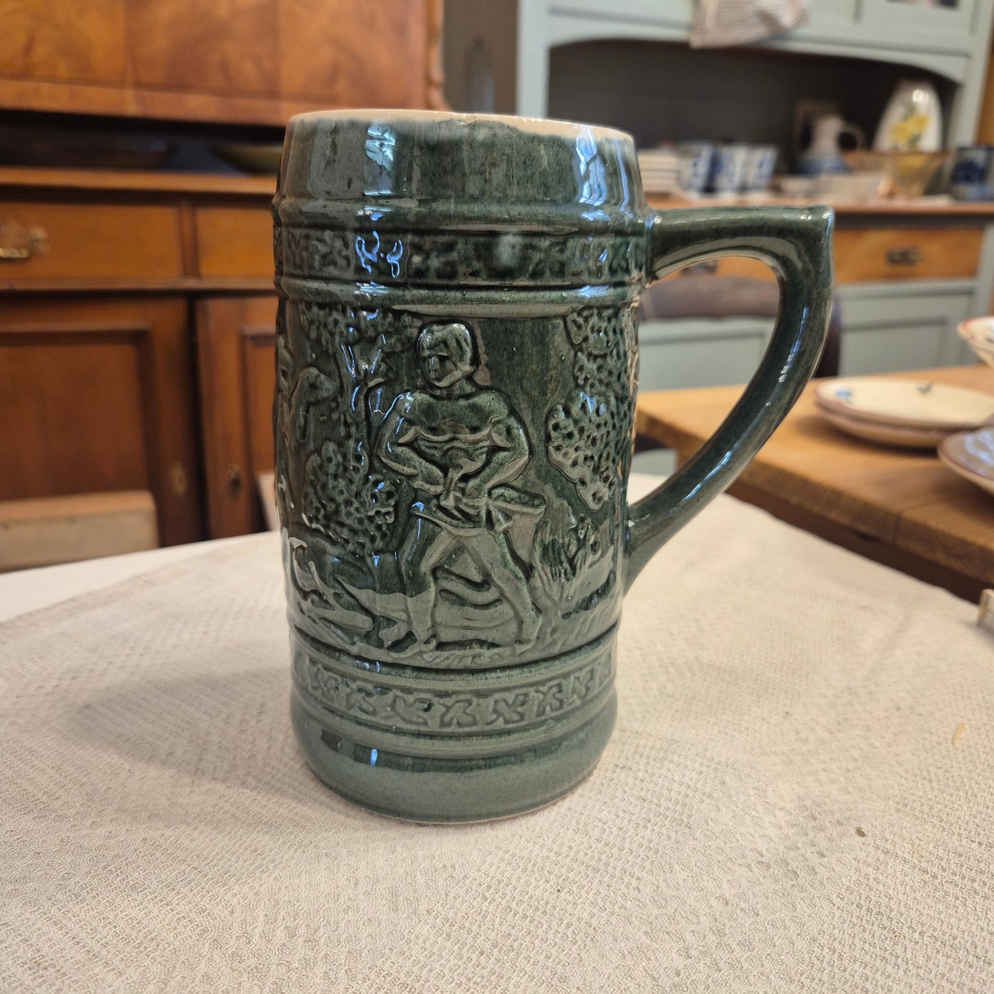 Vintage Keramik Bierkrug Grün Geschenk oder auch als Vase