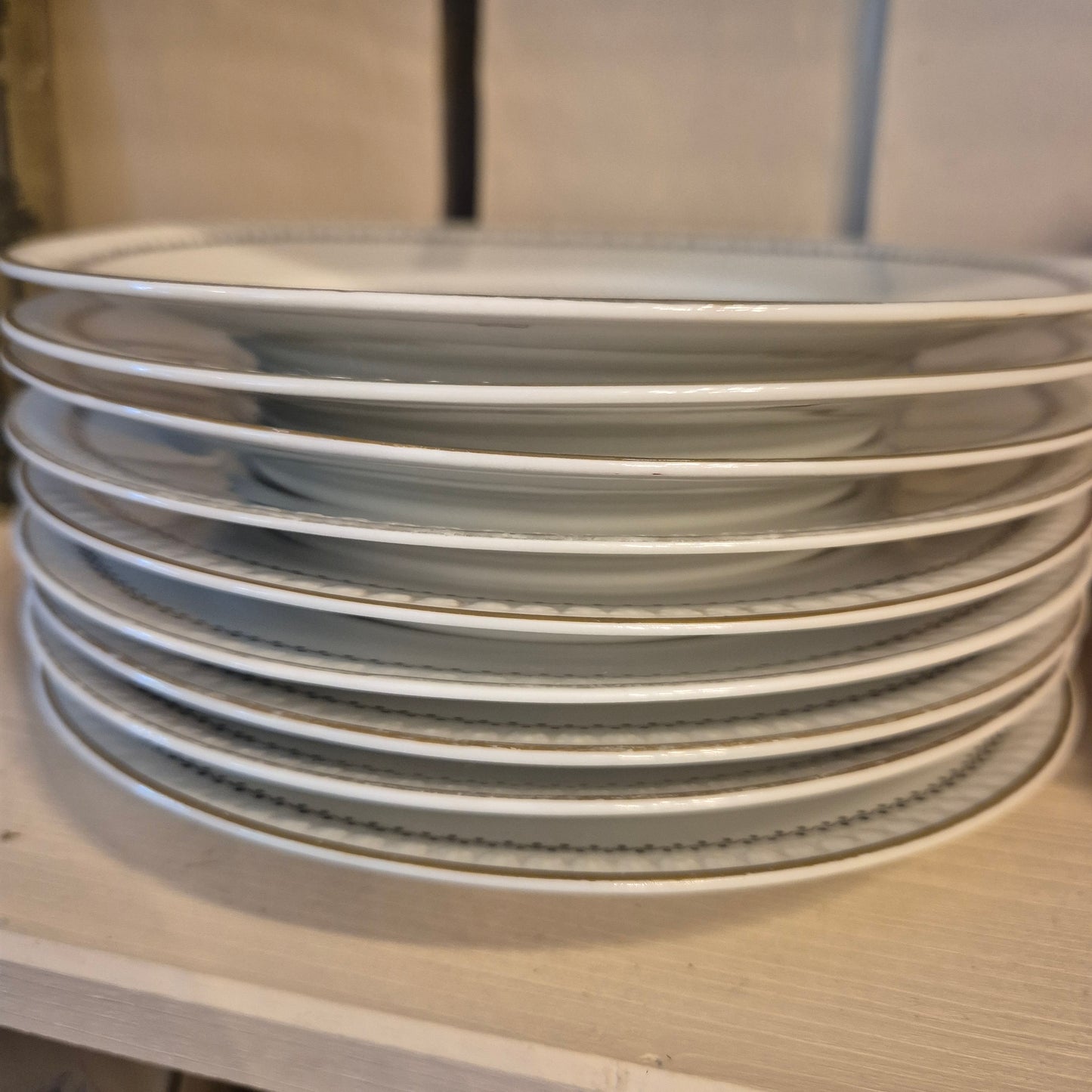 9x Alte Kuchenteller Vintage Silesia Porzellan weiß gold schwarz