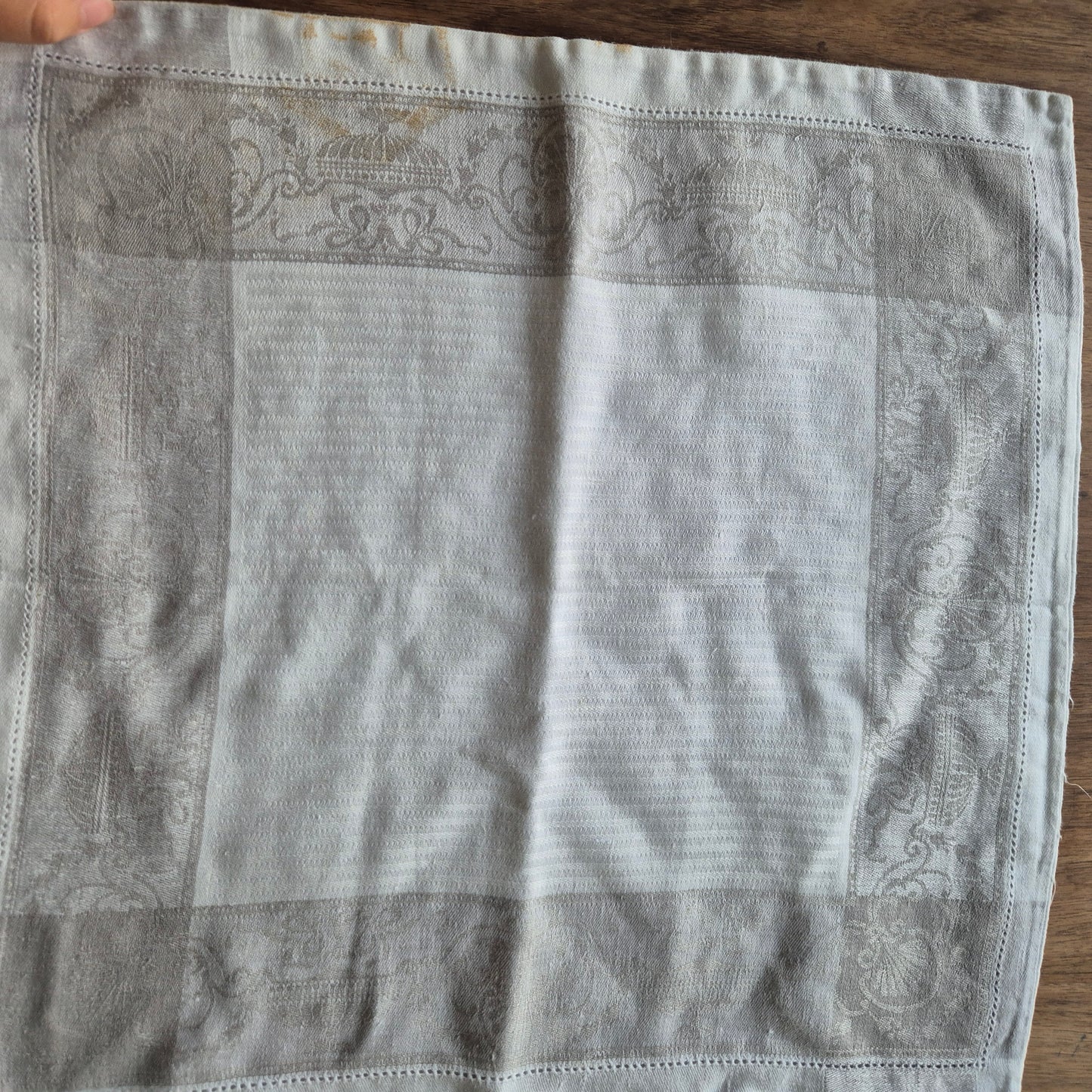 Antiker Kissenbezug Kissenhülle klein 50x50cm Leinen Baumwolle mit Flecken!