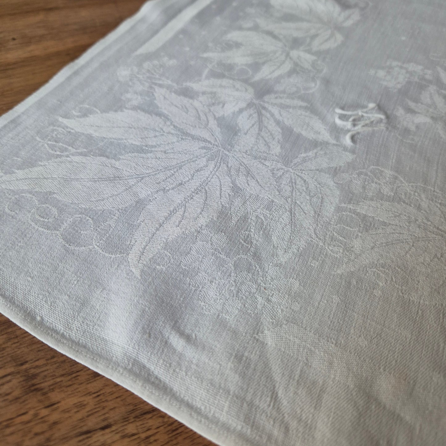 3x Antike Jugendstil Servietten weiß Monogramm K.M Baumwolle 63x63cm