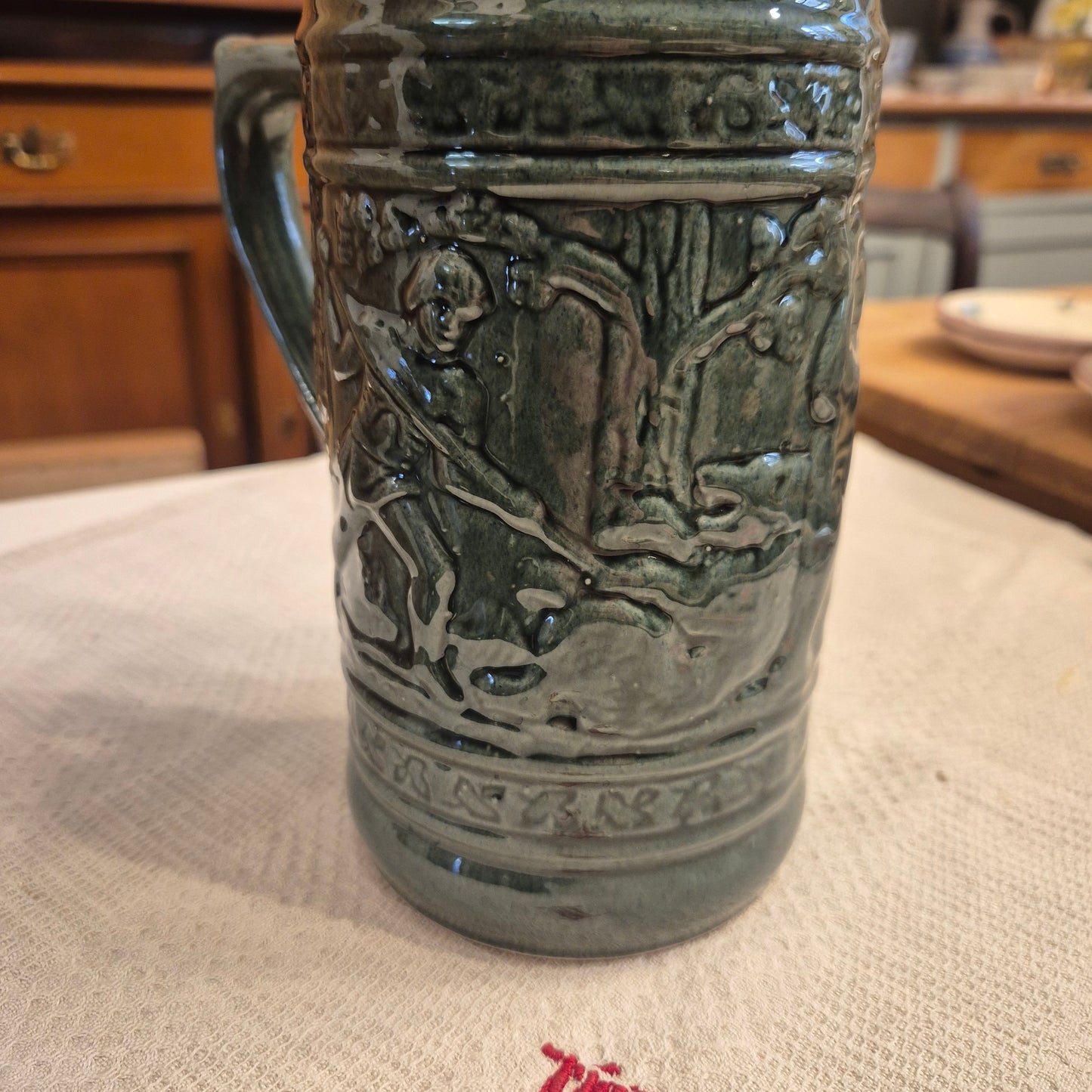 Vintage Keramik Bierkrug Grün Geschenk oder auch als Vase