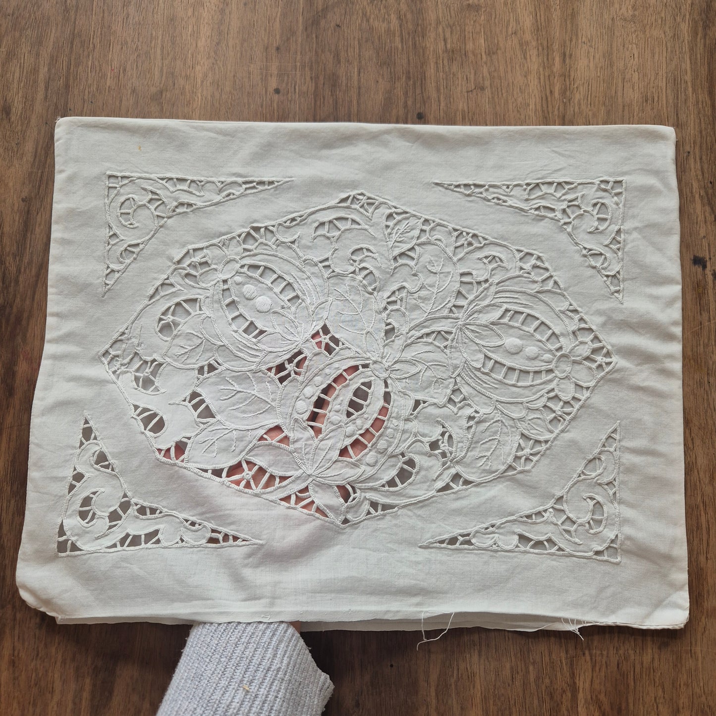Antiker Kissenbezug zum vollenden mit Spitze Kissenhülle 41x51cm Baumwolle Stoffrest