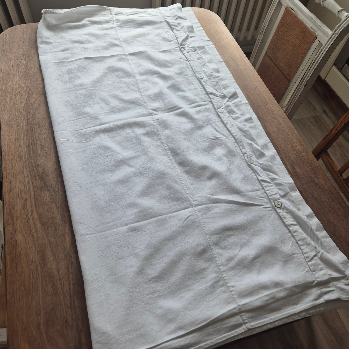 Antike weiße Damast Baumwolle Baby Decken Bezug Shabby Chic Bettwäsche kleine Bettdecke Brocante 110x120cm