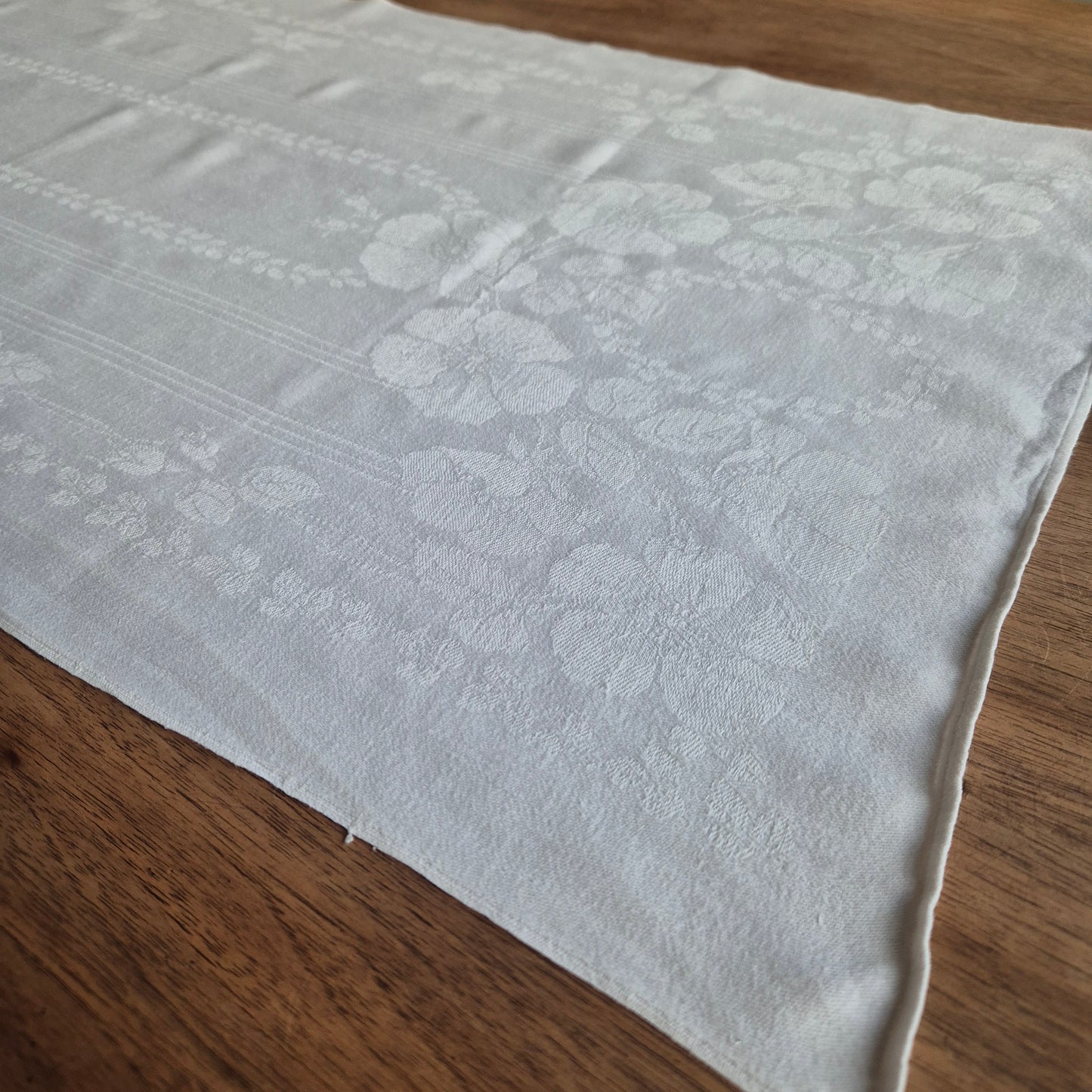 Antikes Jugendstil Küchen-&Geschirrtuch Damast Baumwolle weiß 45x95cm