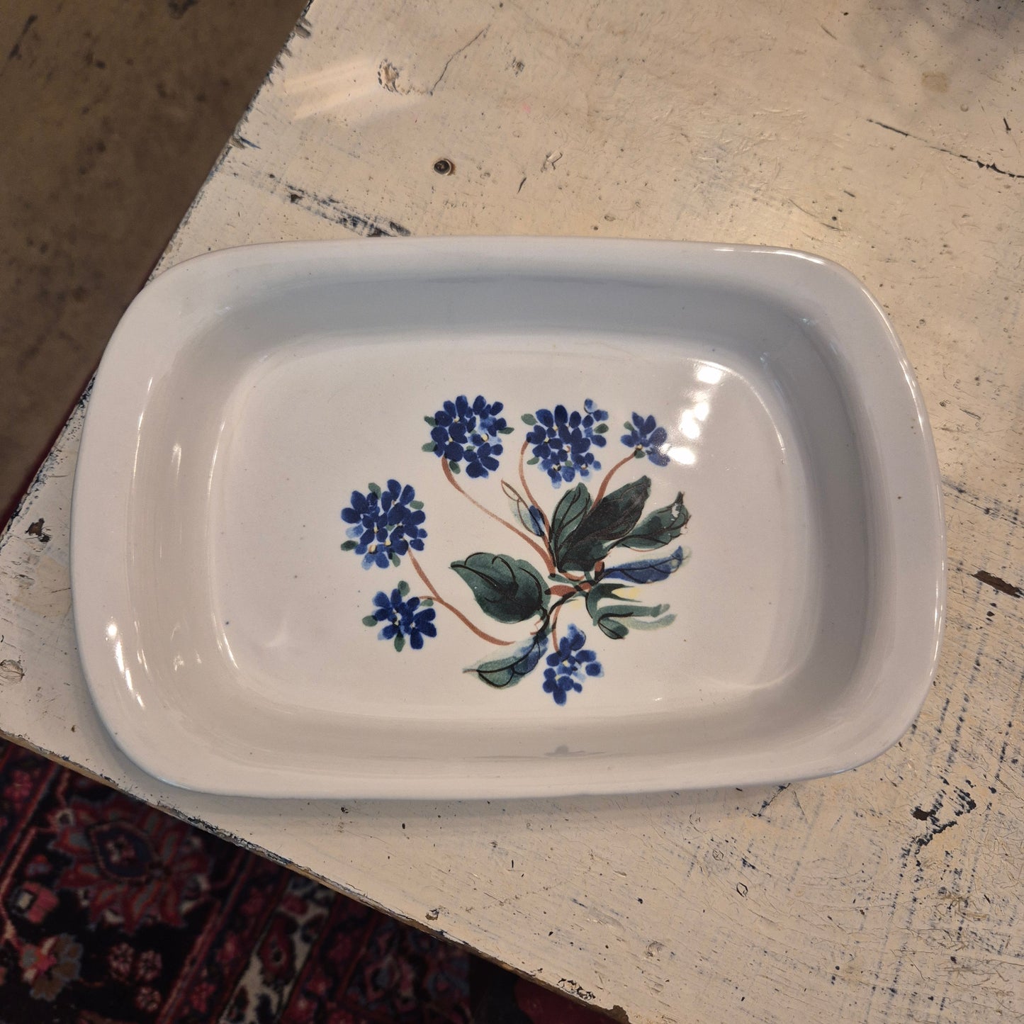 Vintage Handgemalte Porzellan Keramik Form Floral weiß Blume blau