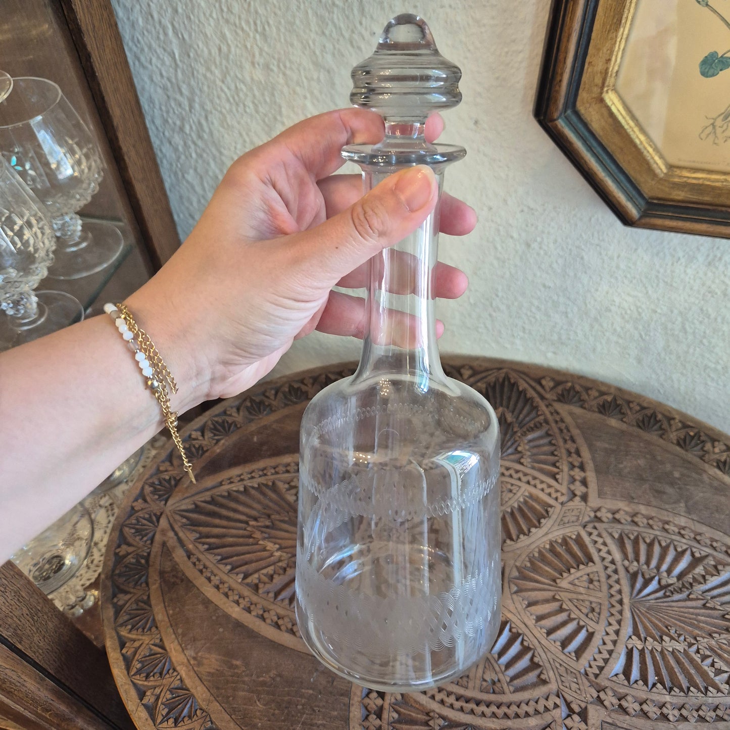Edle Jugendstil Karaffe Glas geschliffen Muster für Wein