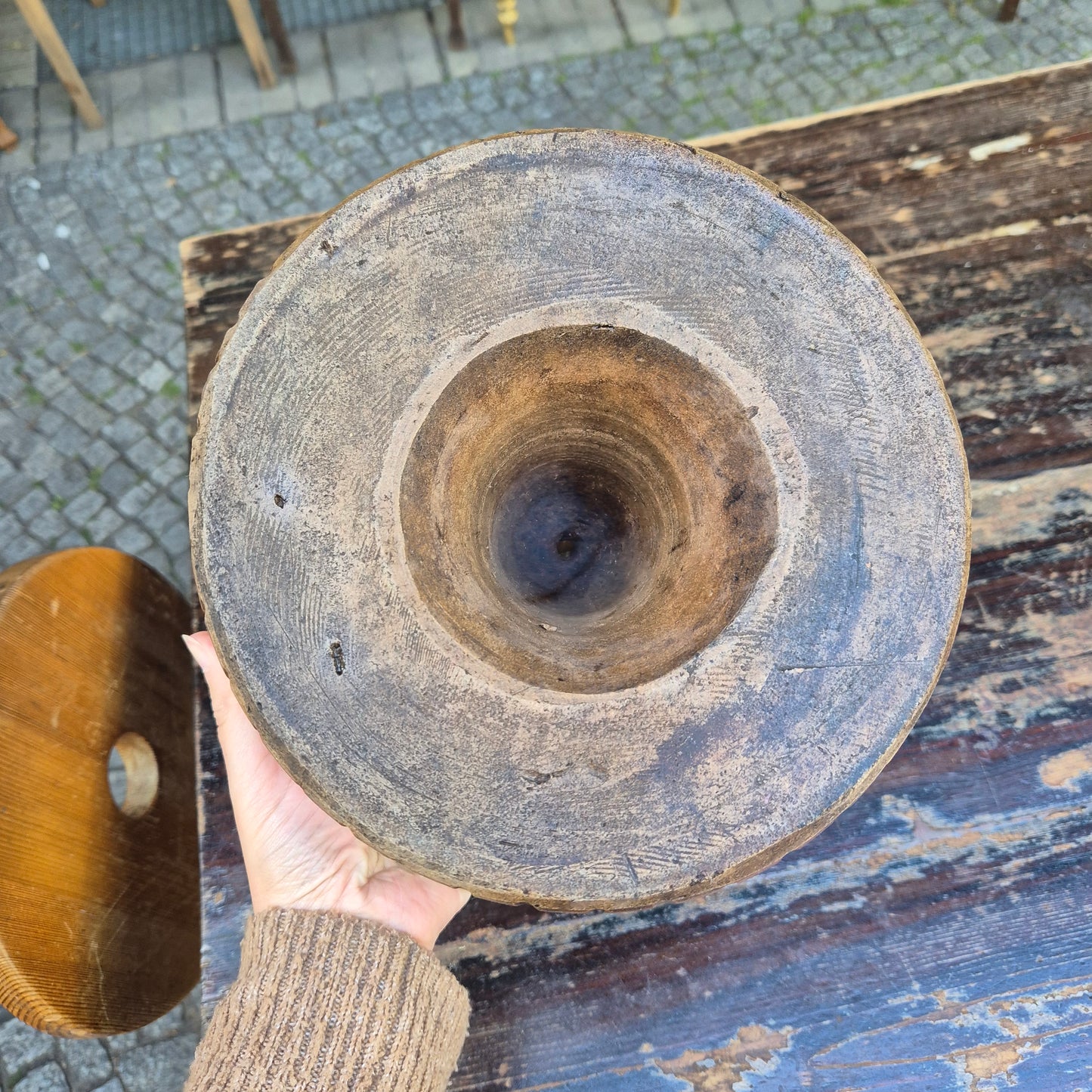 Antike große Keramik Backform Kuchenform braun Kranz Gugelhupf