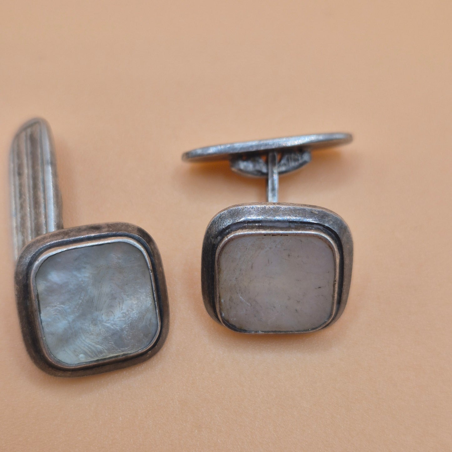 Vintage alte Manschettenknöpfe 835 echt Silber mit Perlmutt