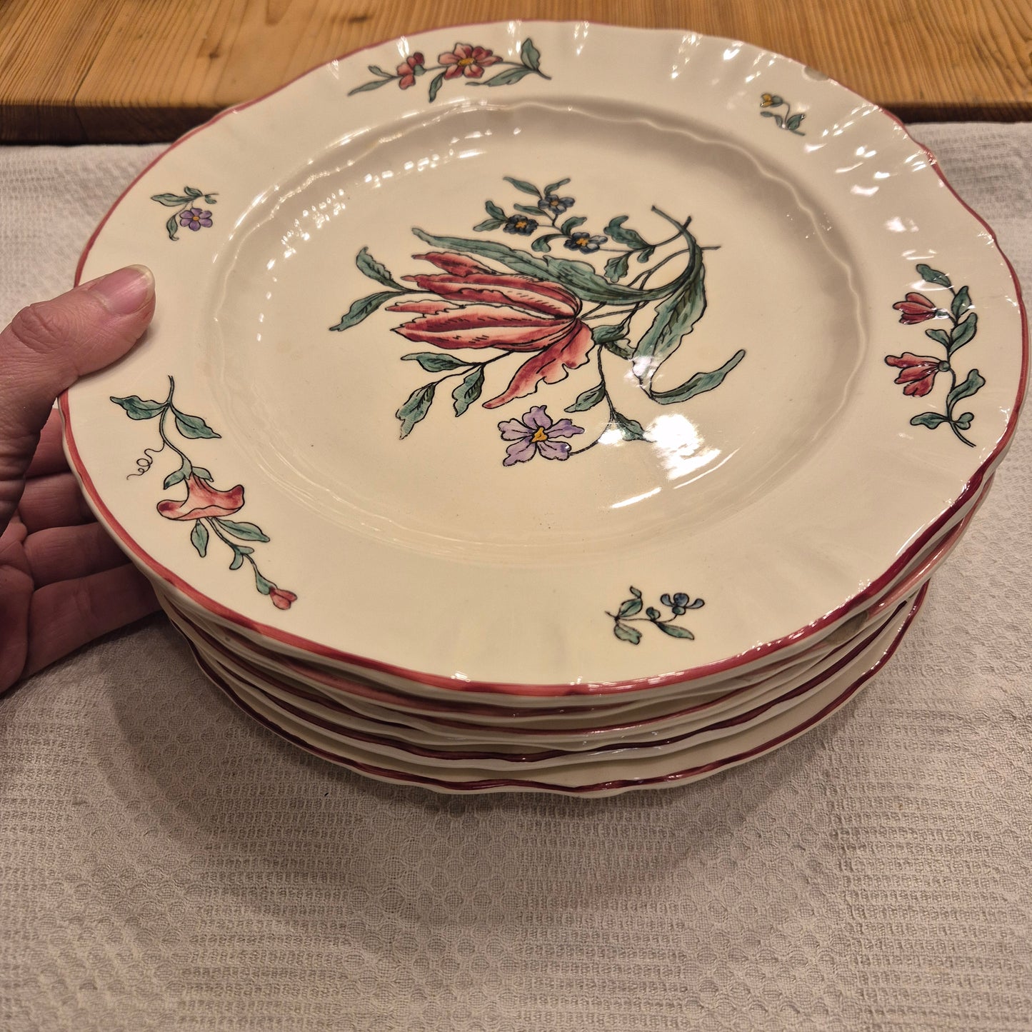 Vintage Zell am Harmersbach Alt Straßburg Flache Essteller 538 (Abplatzer) Keramik Blumen
