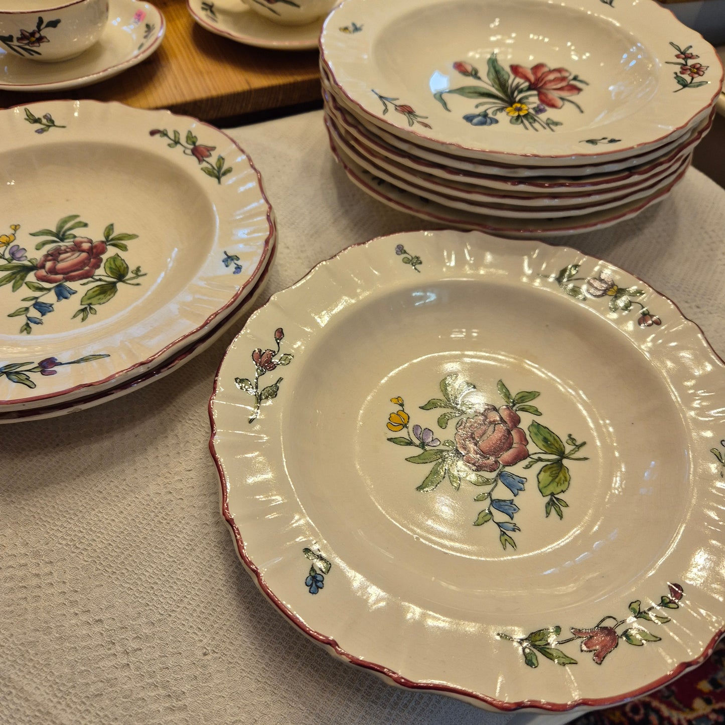 Vintage Zell am Harmersbach Alt Straßburg Flache Suppenteller 538 (Abplatzer) Keramik Blumen
