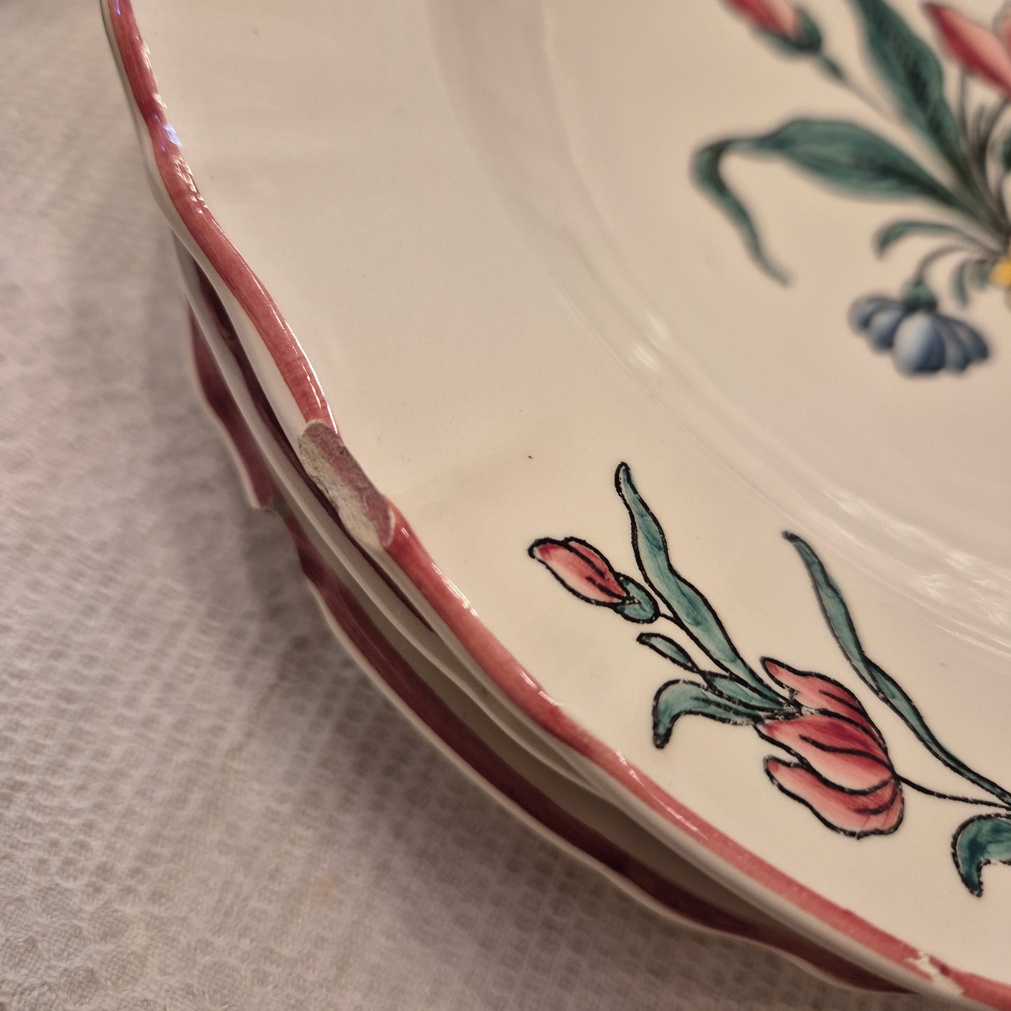 Vintage Zell am Harmersbach Alt Straßburg Flache Suppenteller 538 (Abplatzer) Keramik Blumen