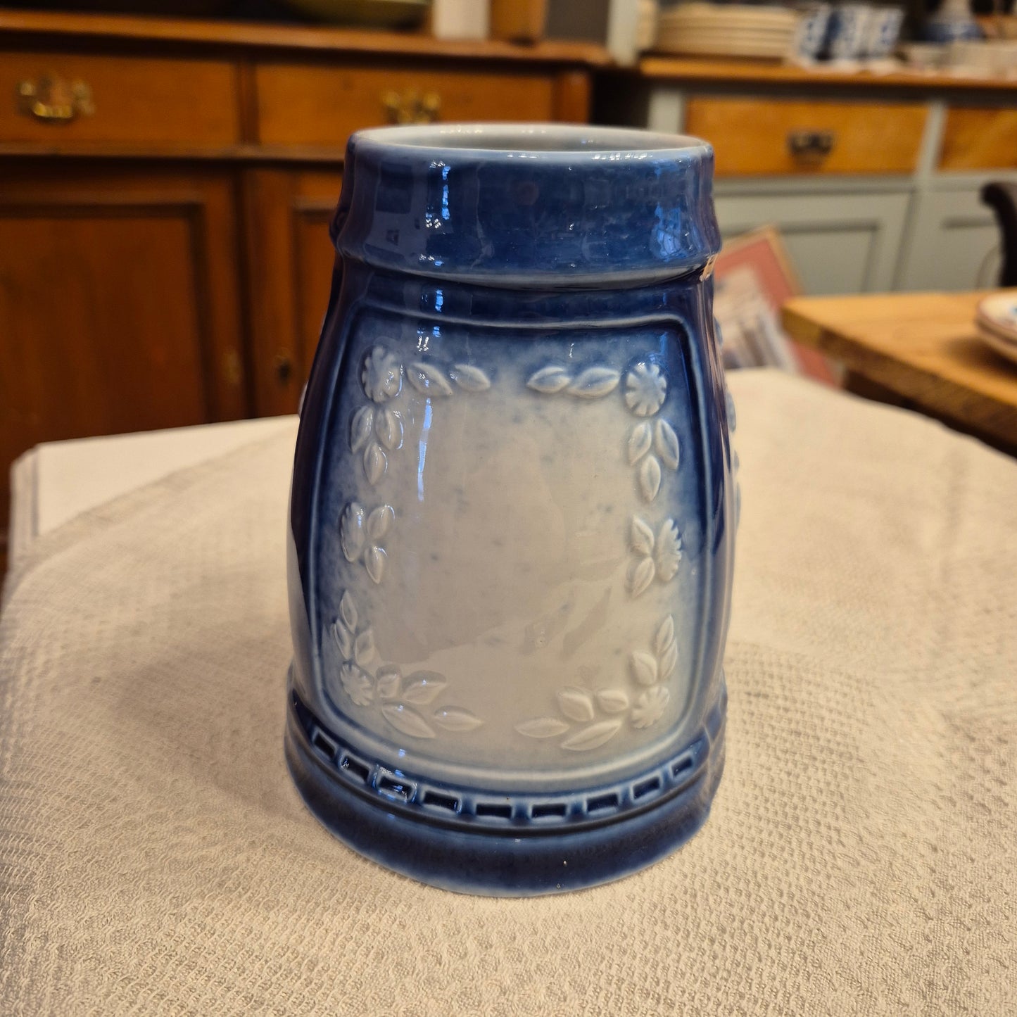 Vintage Keramik Bierkrug oder auch Vase Geschenk blau weiß