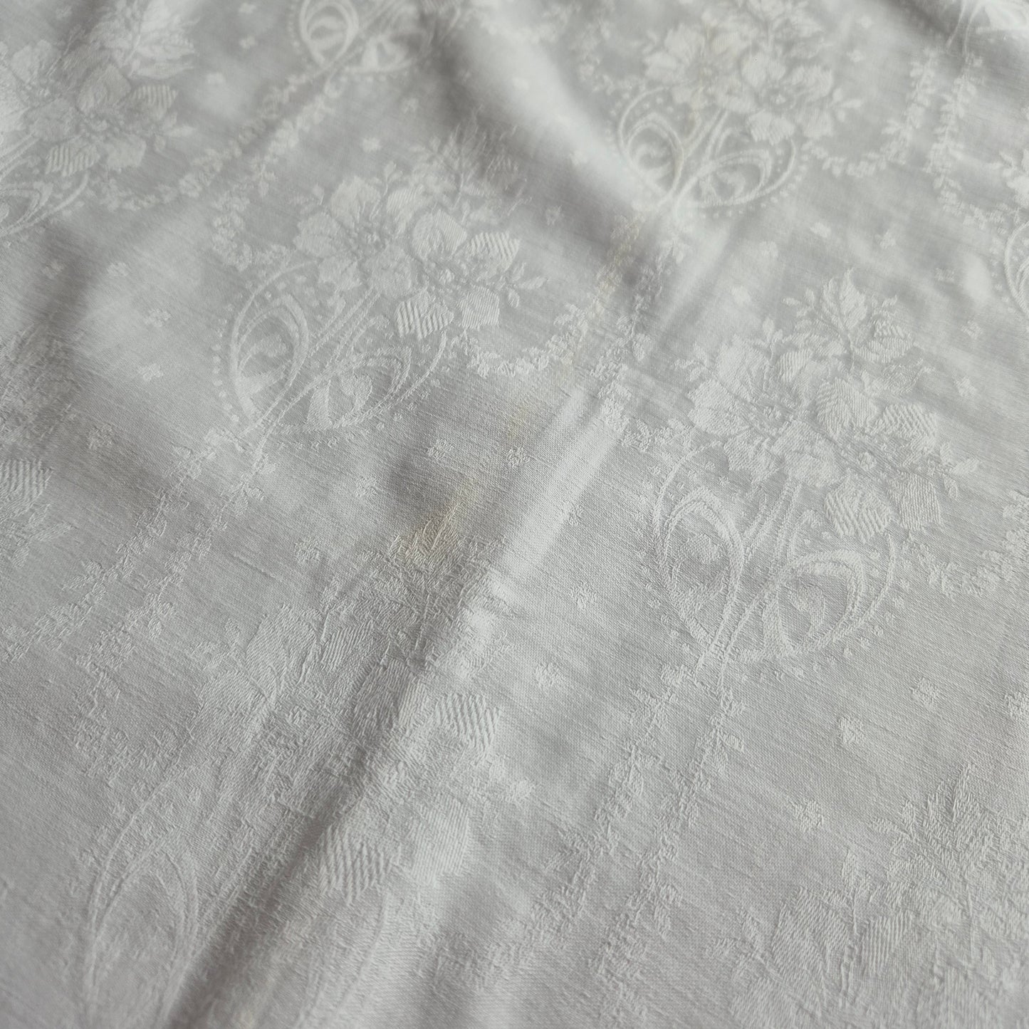 Antike weiße Damast Baumwolle Baby Decken Bezug Shabby Chic Bettwäsche kleine Bettdecke Brocante 110x120cm