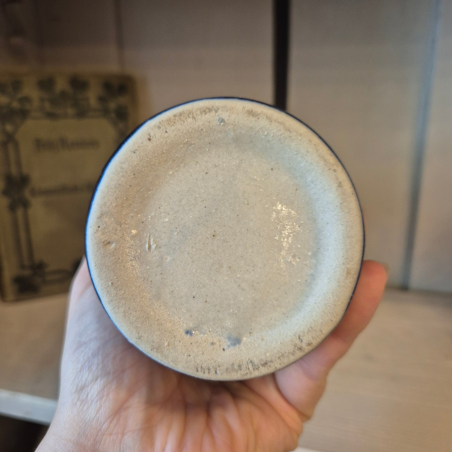 Antike blaue Vase mit Pfauenauge Bunzlau? Keramik